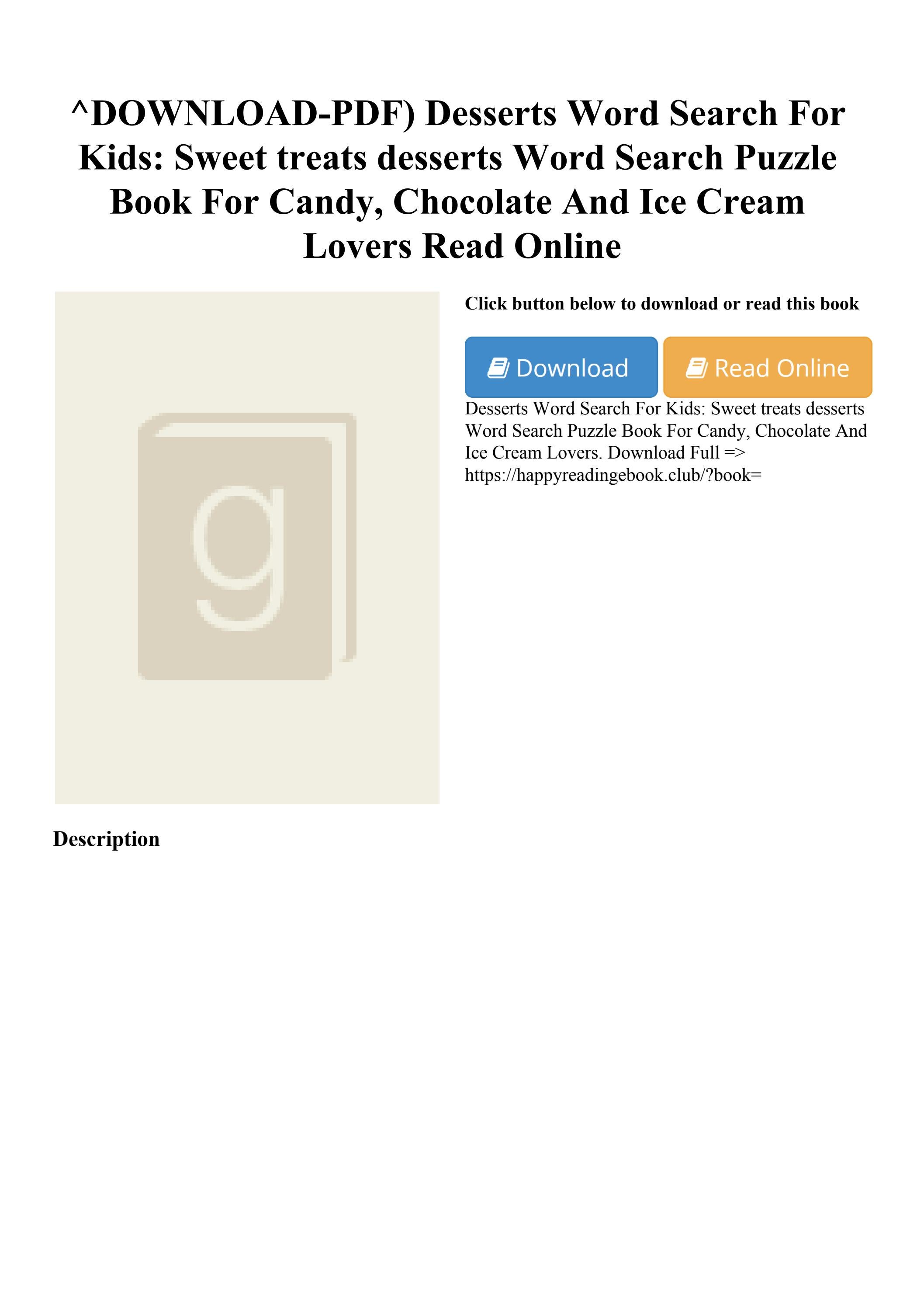 ^DOWNLOADPDF) Desserts Word Search For Kids Sweet treats desserts Word
