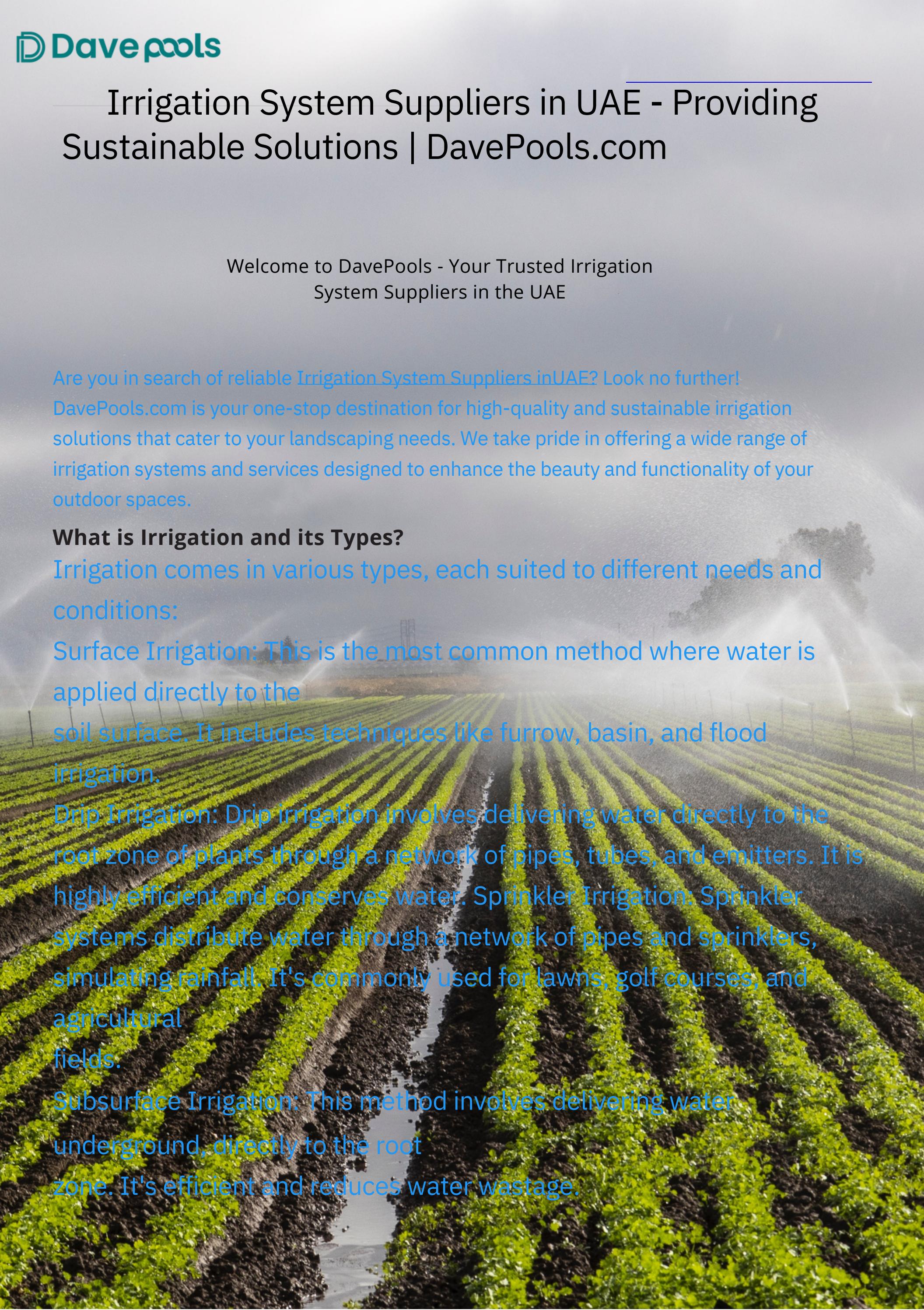 Irrigation System Suppliers in UAE Providing Sustainable Solutions by