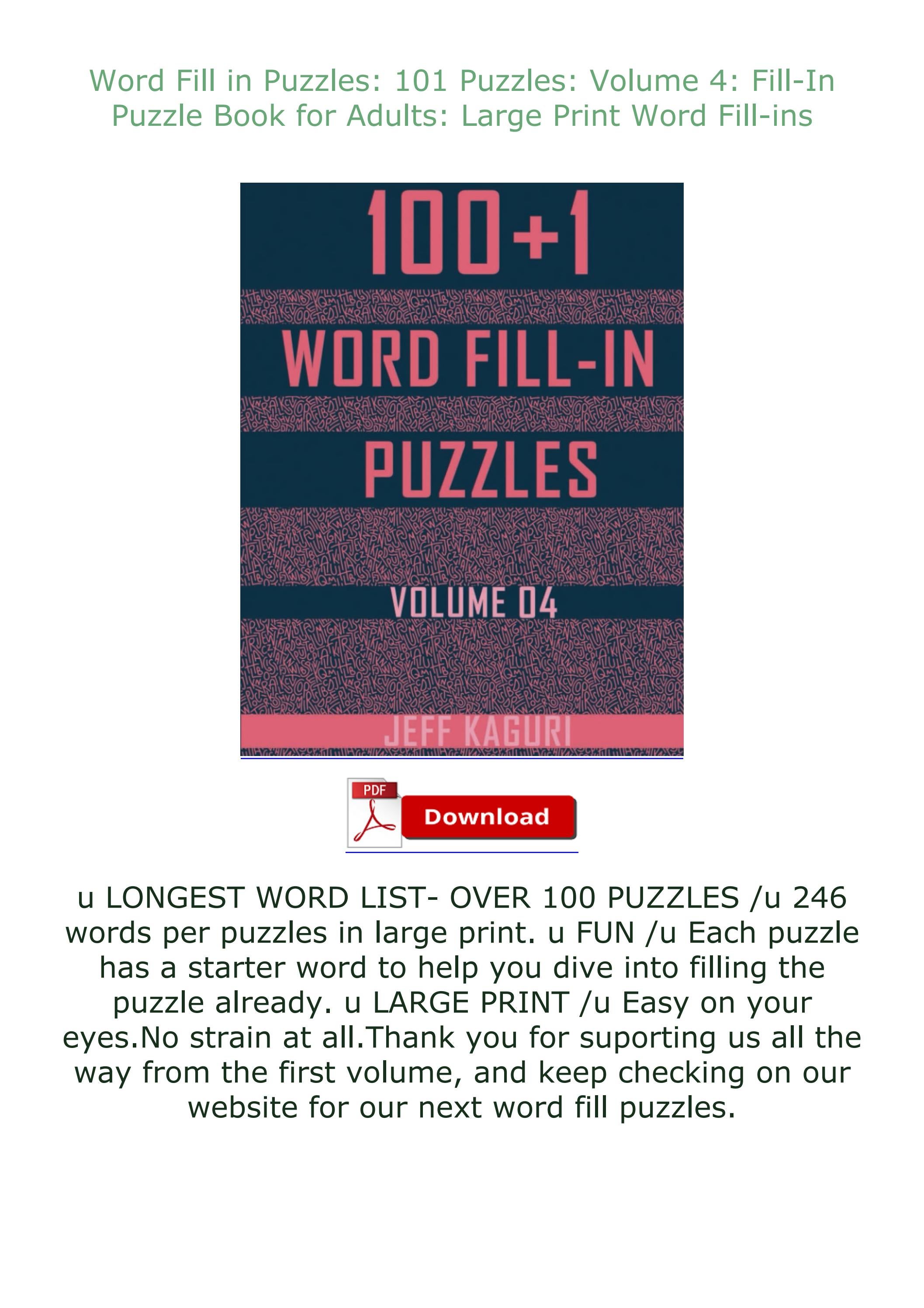 PDF Word Fill in Puzzles: 101 Puzzles: Volume 4: Fill-In Puzzle Book ...