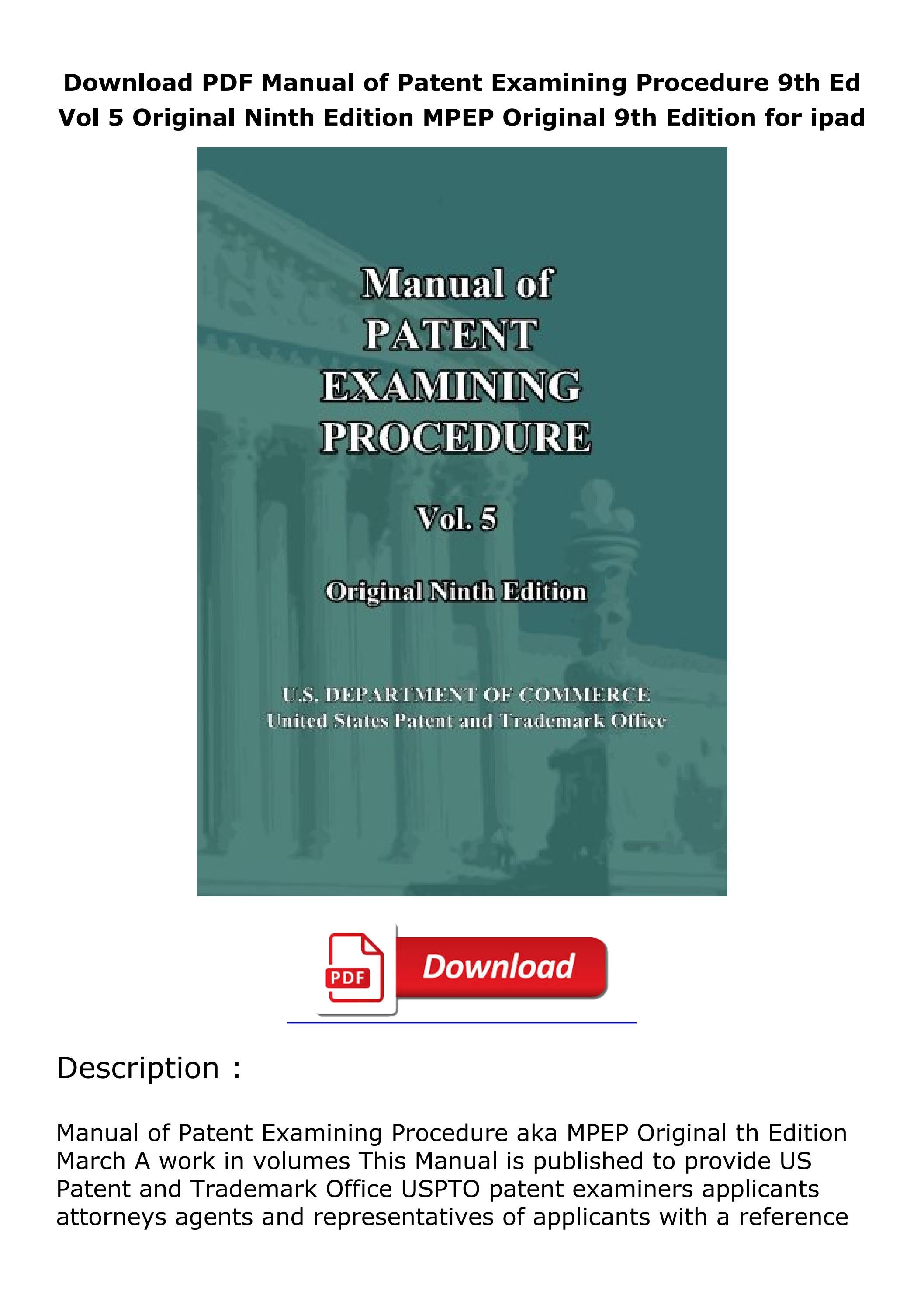Download Pdf Manual Of Patent Examining Procedure 9Th Ed Vol 5 Original ...
