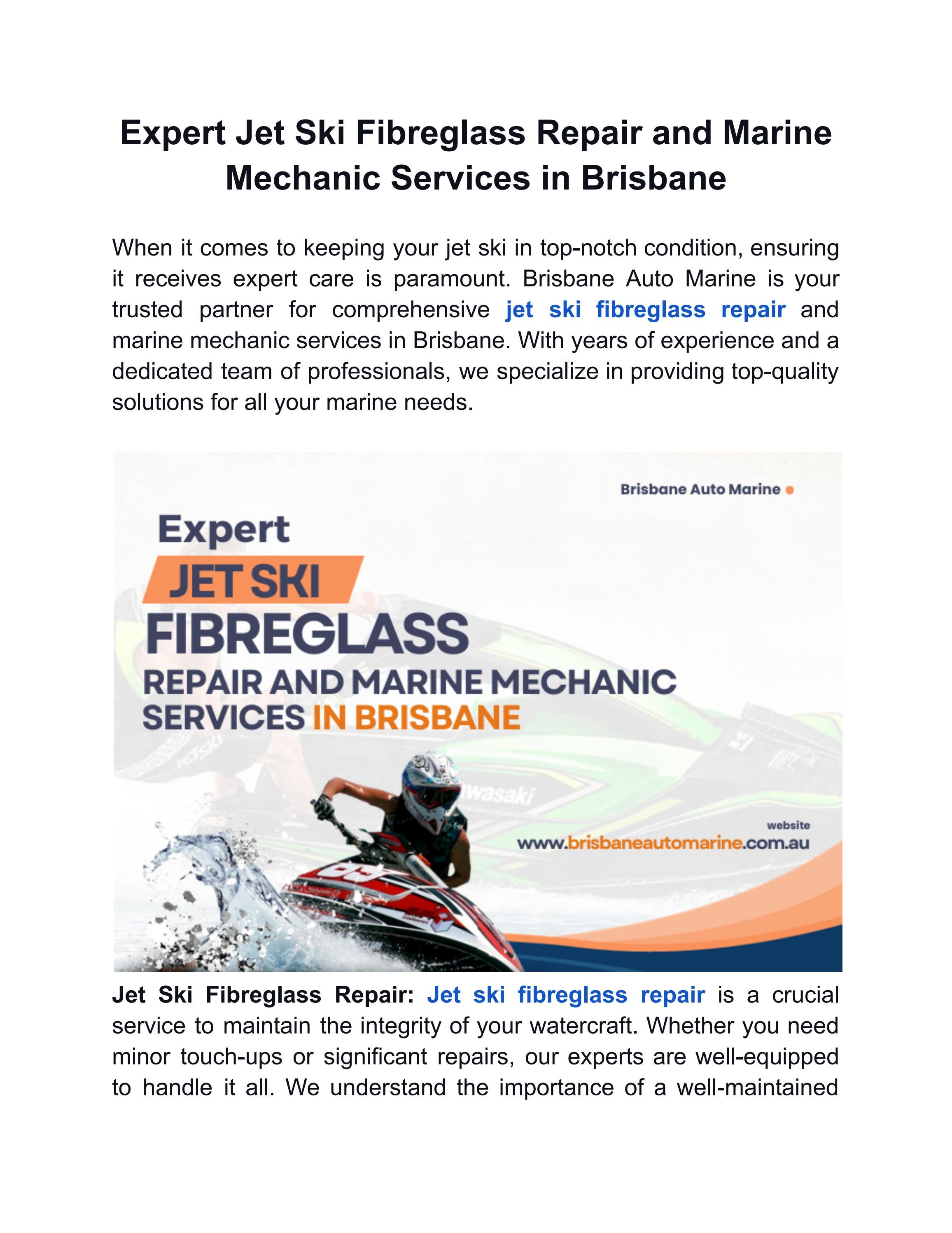 Marine Fibreglass Repair Jet ski Motor Rebuilds Brisbane Auto