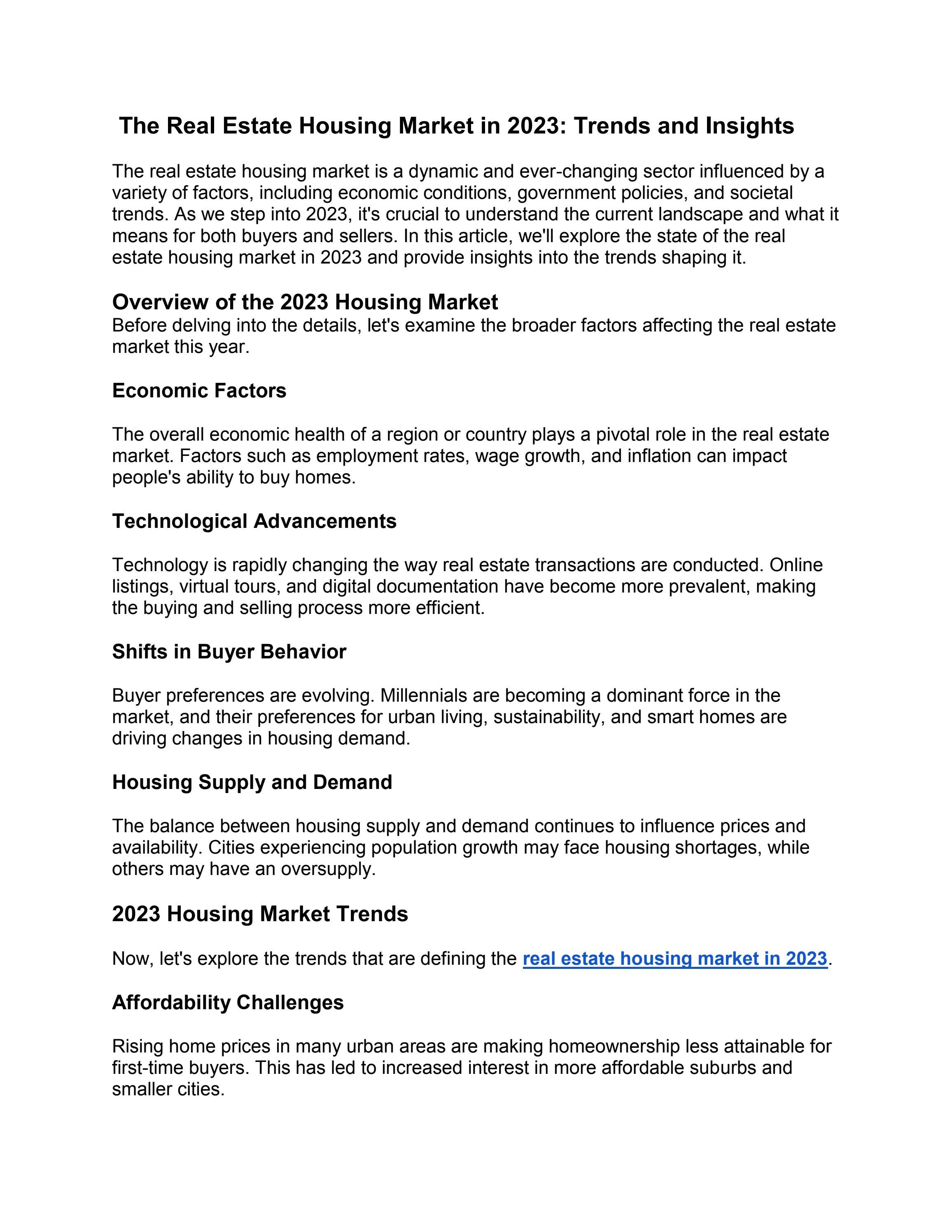 The Real Estate Housing Market in 2023 Trends and Insights by