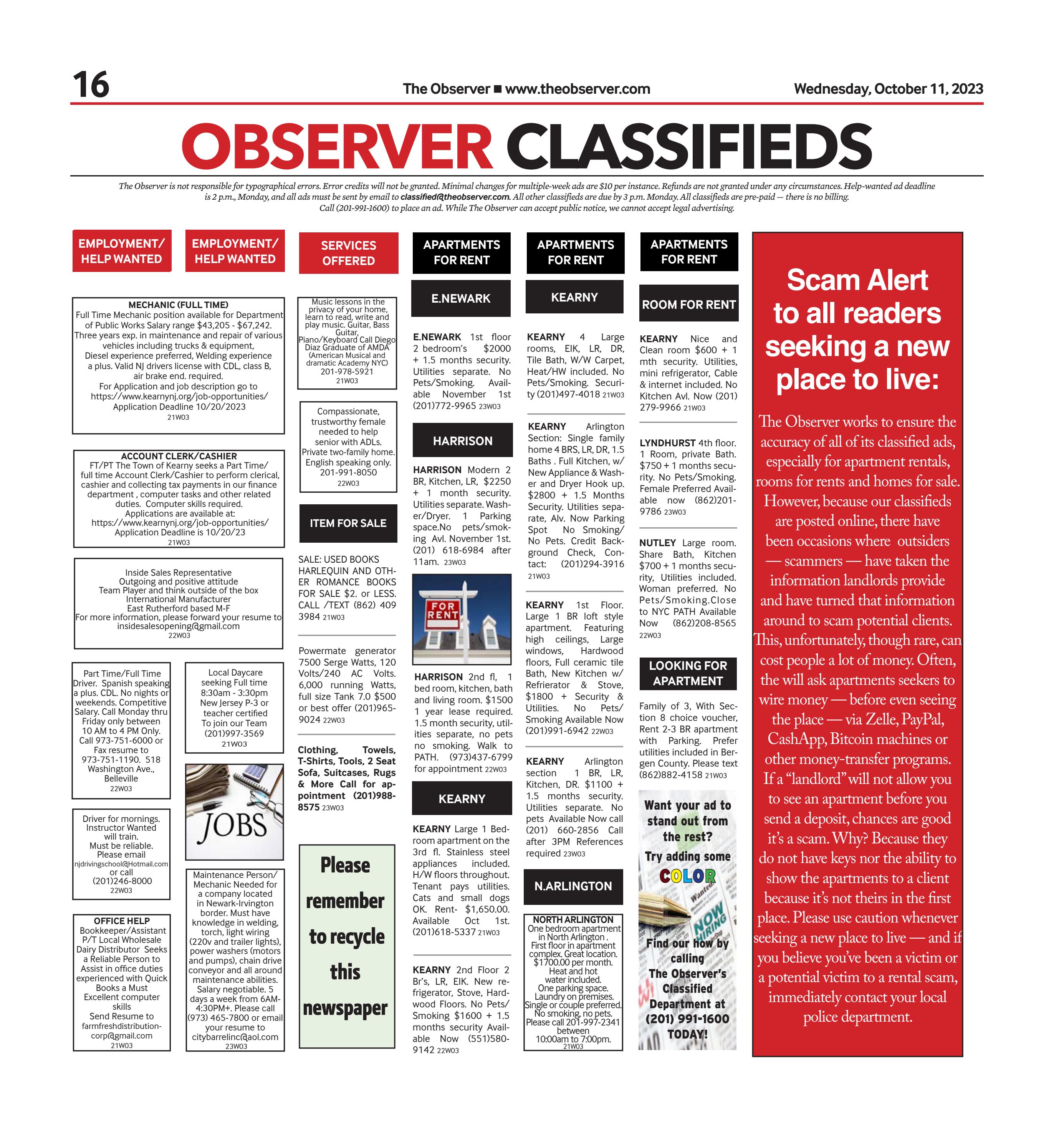 Classifieds for Oct. 11, 2023 by The Observer Newspaper Issuu
