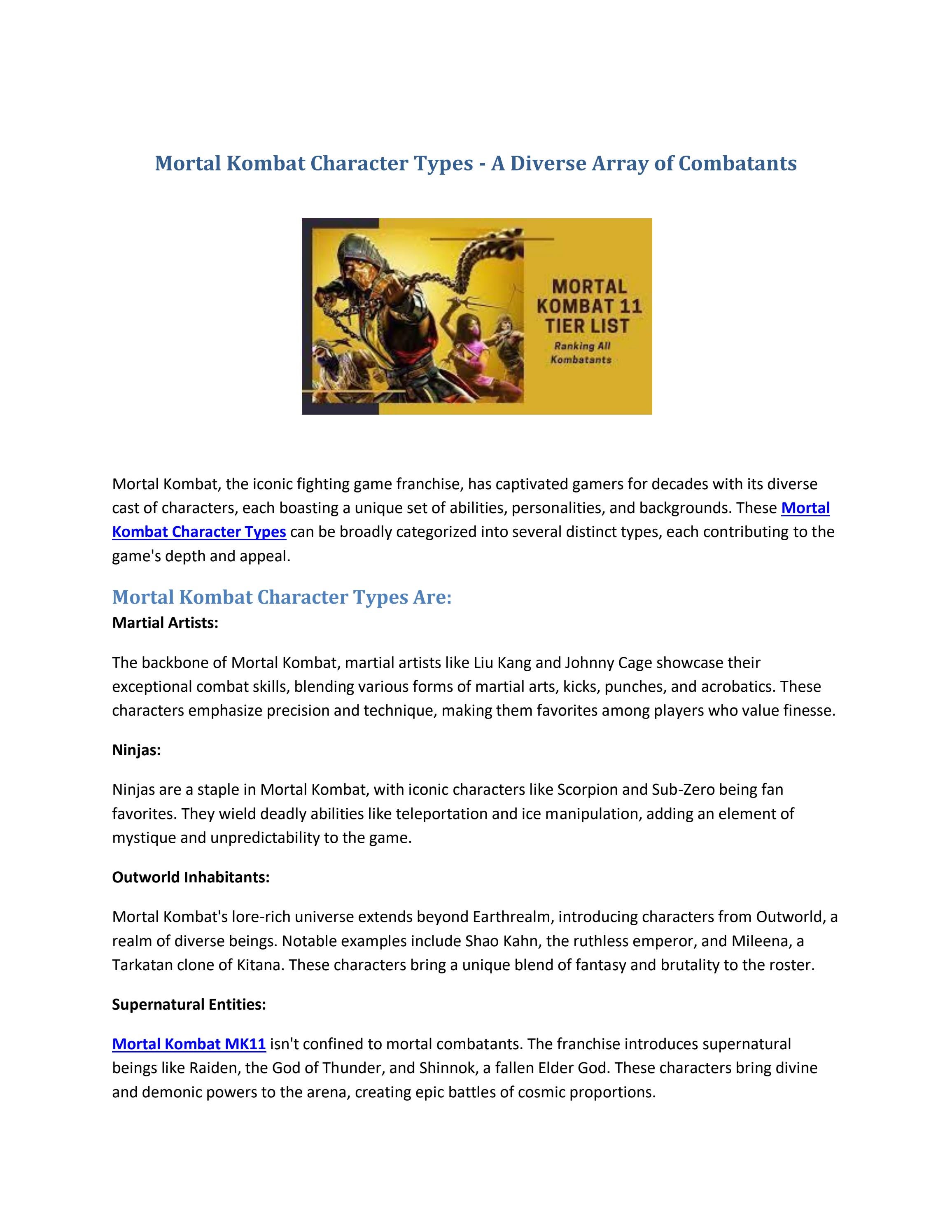 Mortal Kombat Character Types A Diverse Array of Combatants by Jack