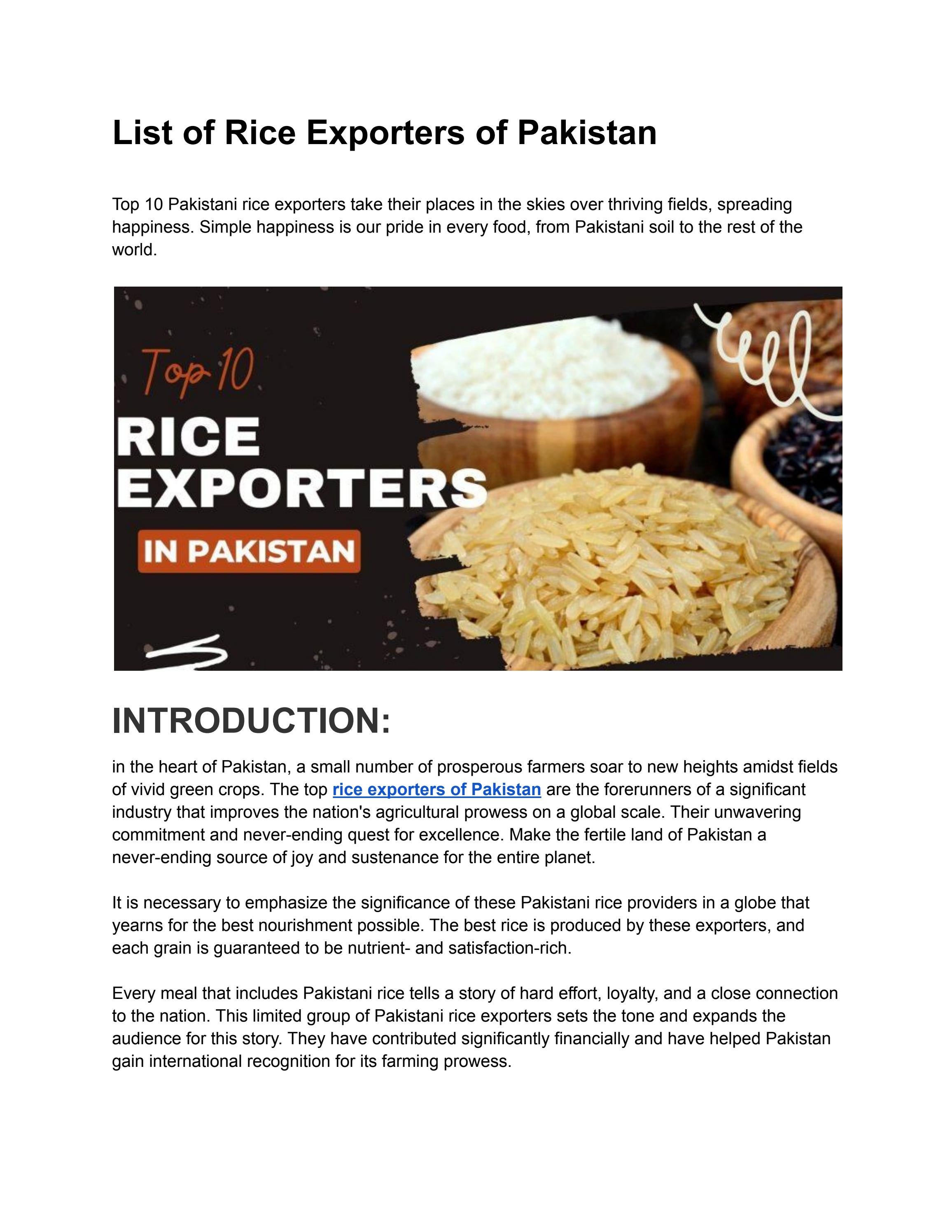 List of Rice Exporters of Pakistan by Top rice expoter - Issuu