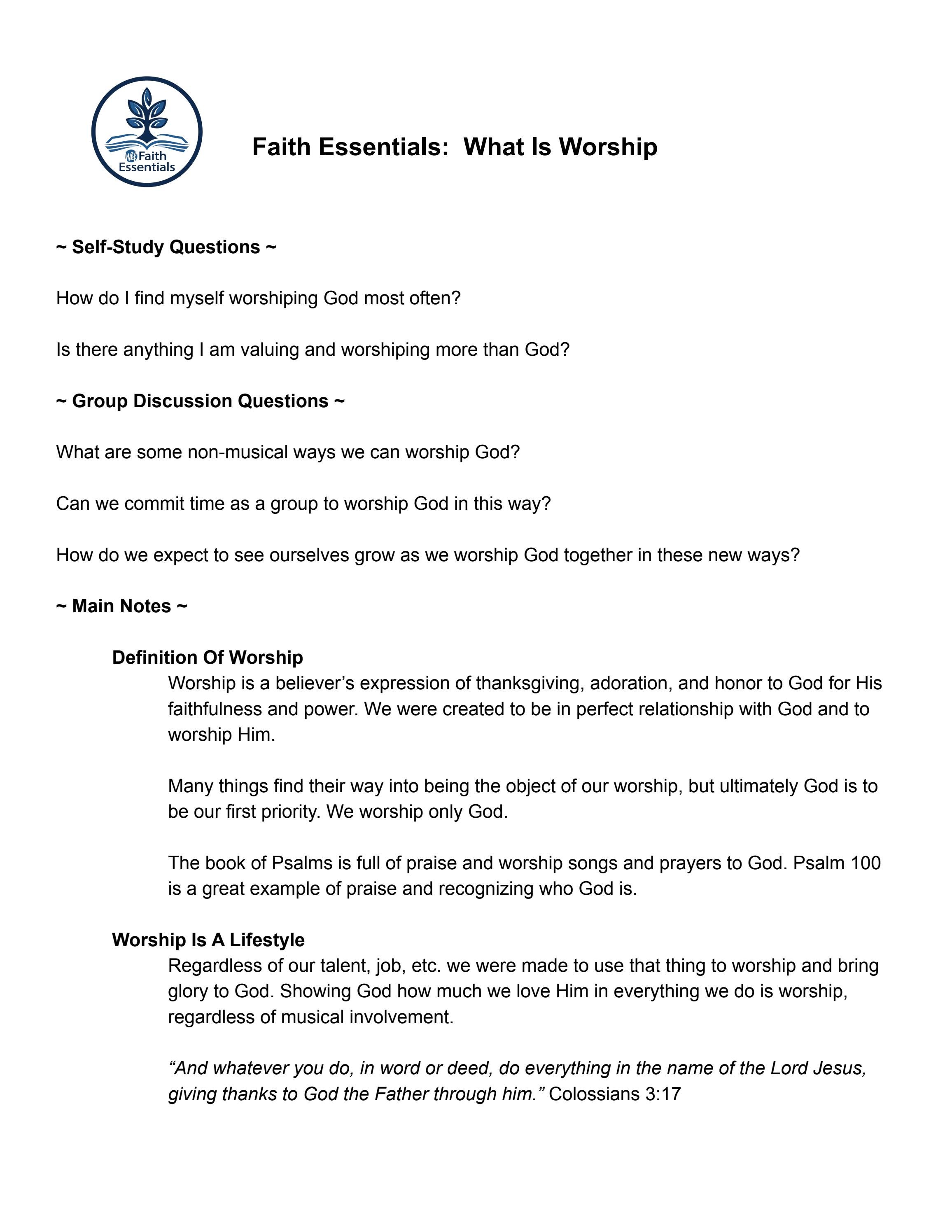 Faith Essentials What is Worship? by ResLifeChurch Issuu