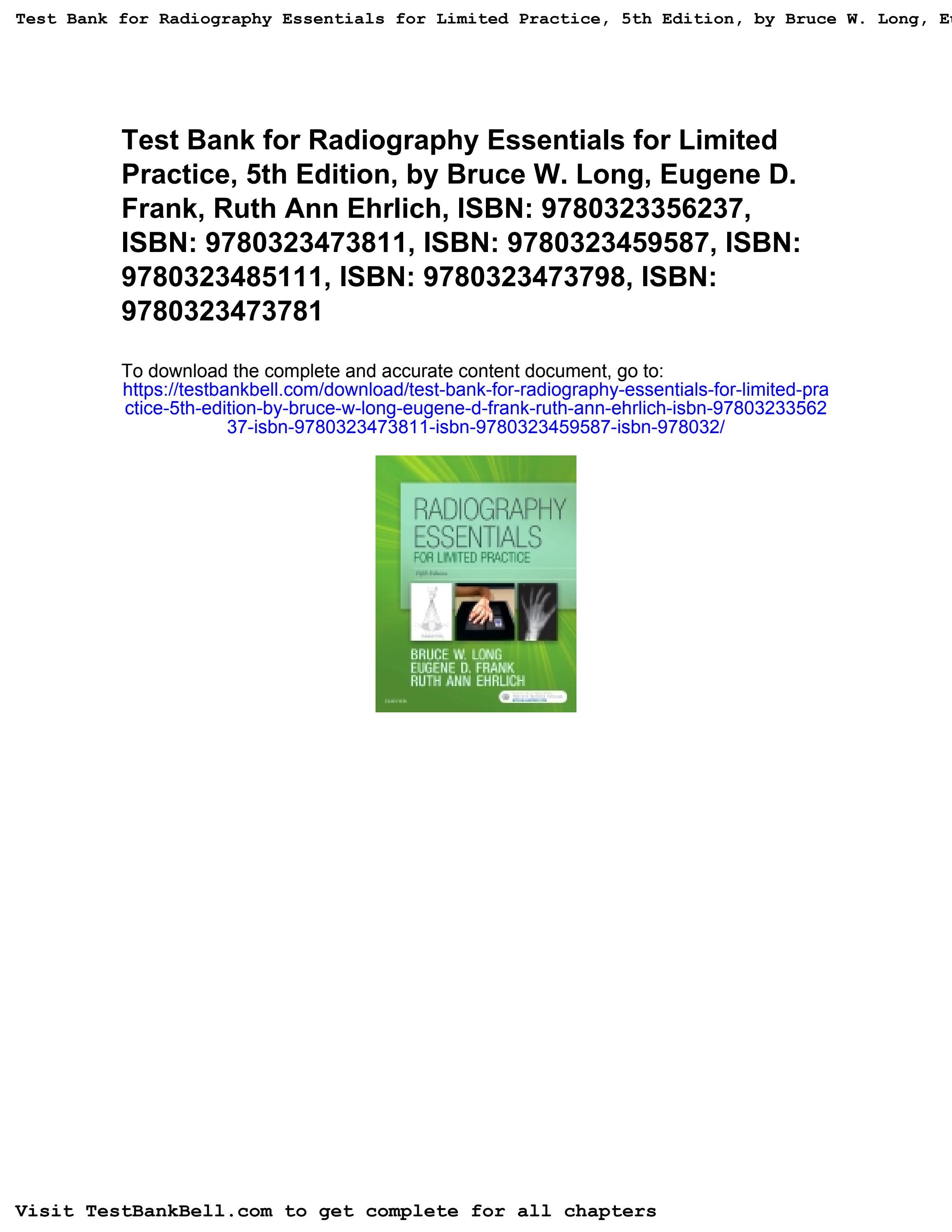 Test bank for radiography essentials for limited practice 5th edition