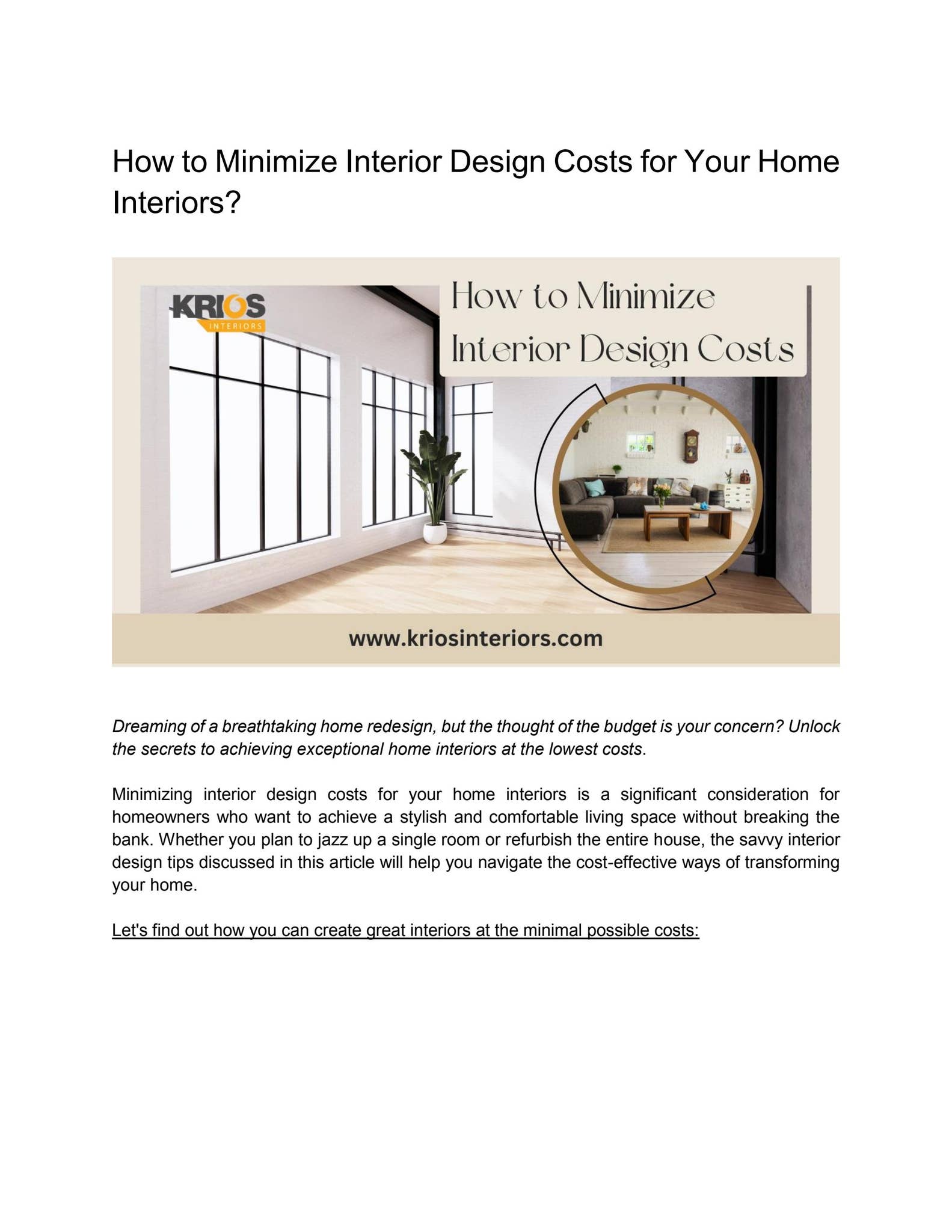 How to minimize the cost of home interior by kriosinteriors - Issuu