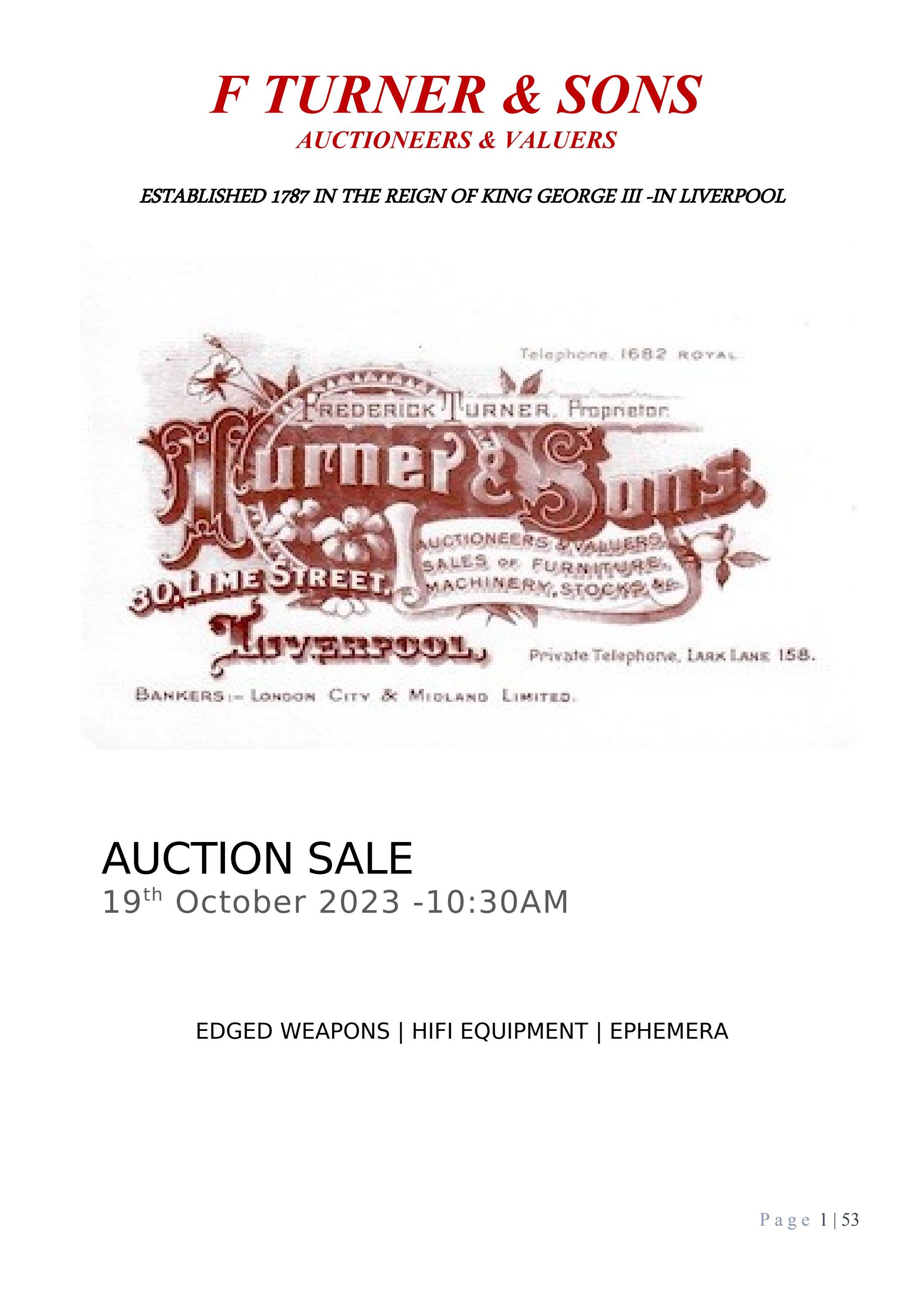 TURNERS OF LIVERPOOL AUCTION CATALOGUE 19th October 2023 by