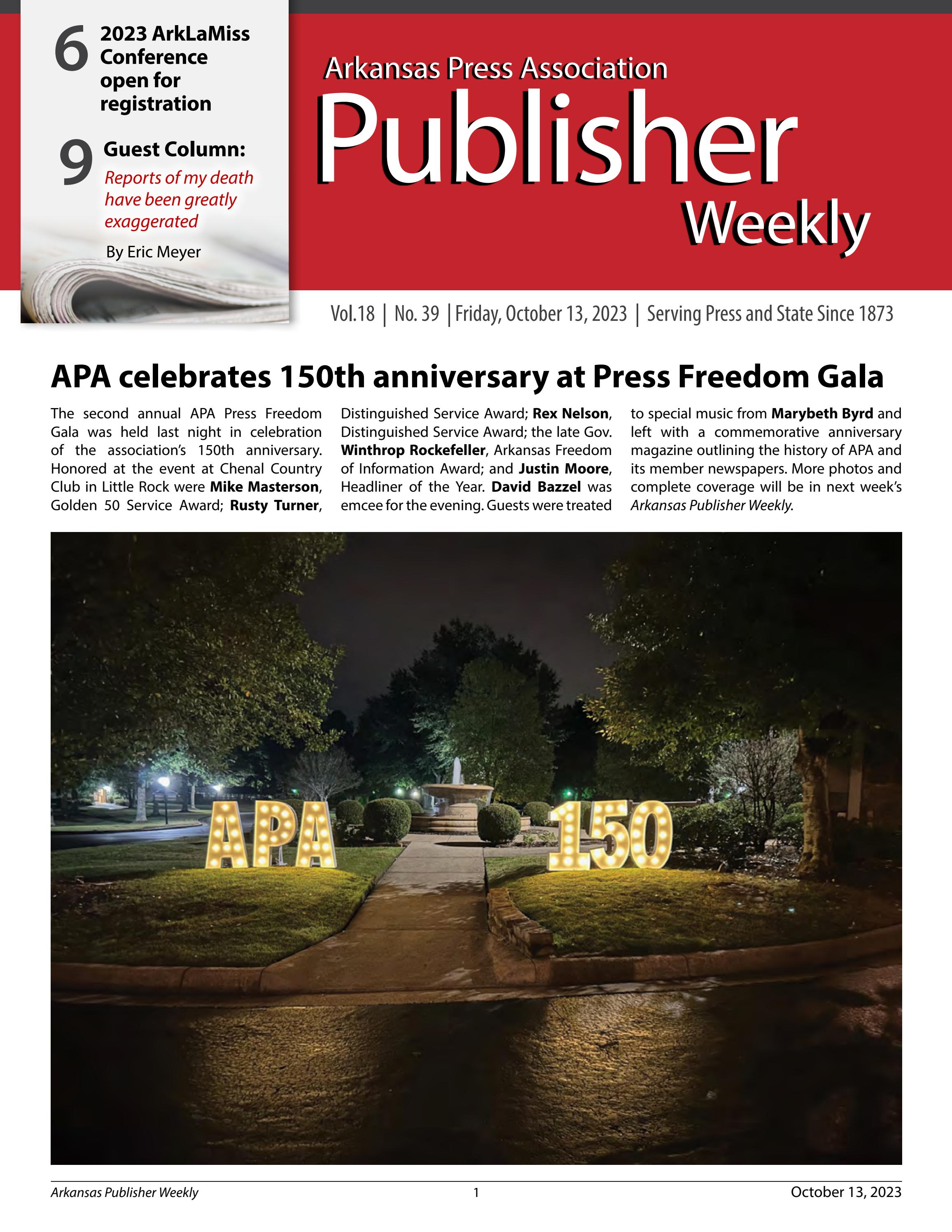 Arkansas Publisher Weekly October 13, 2023 by Arkansas Press