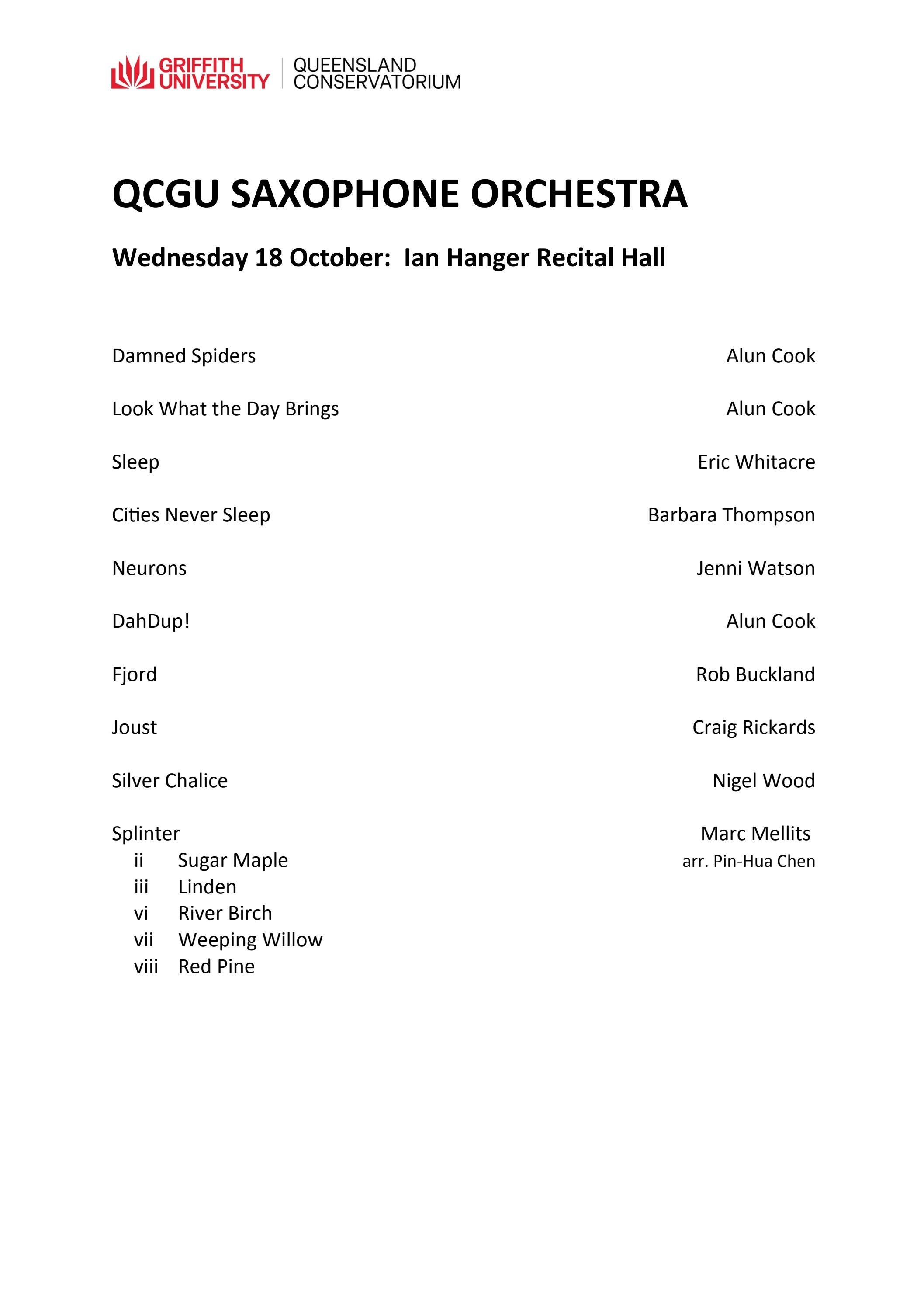 Saxophone Orchestra Progrm by Queensland Conservatorium Griffith
