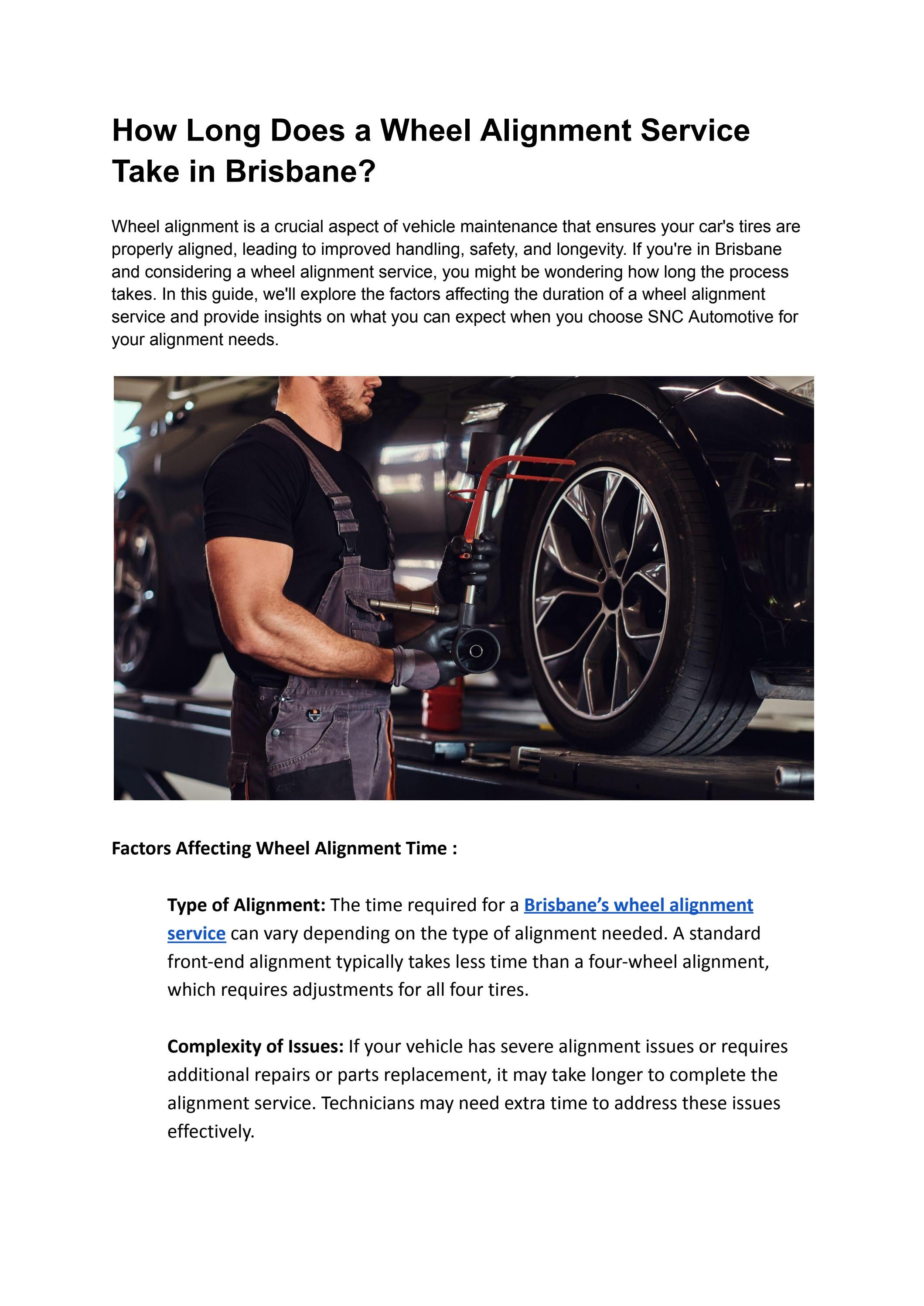 How Long Does a Wheel Alignment Service Take in Brisbane? by SNC