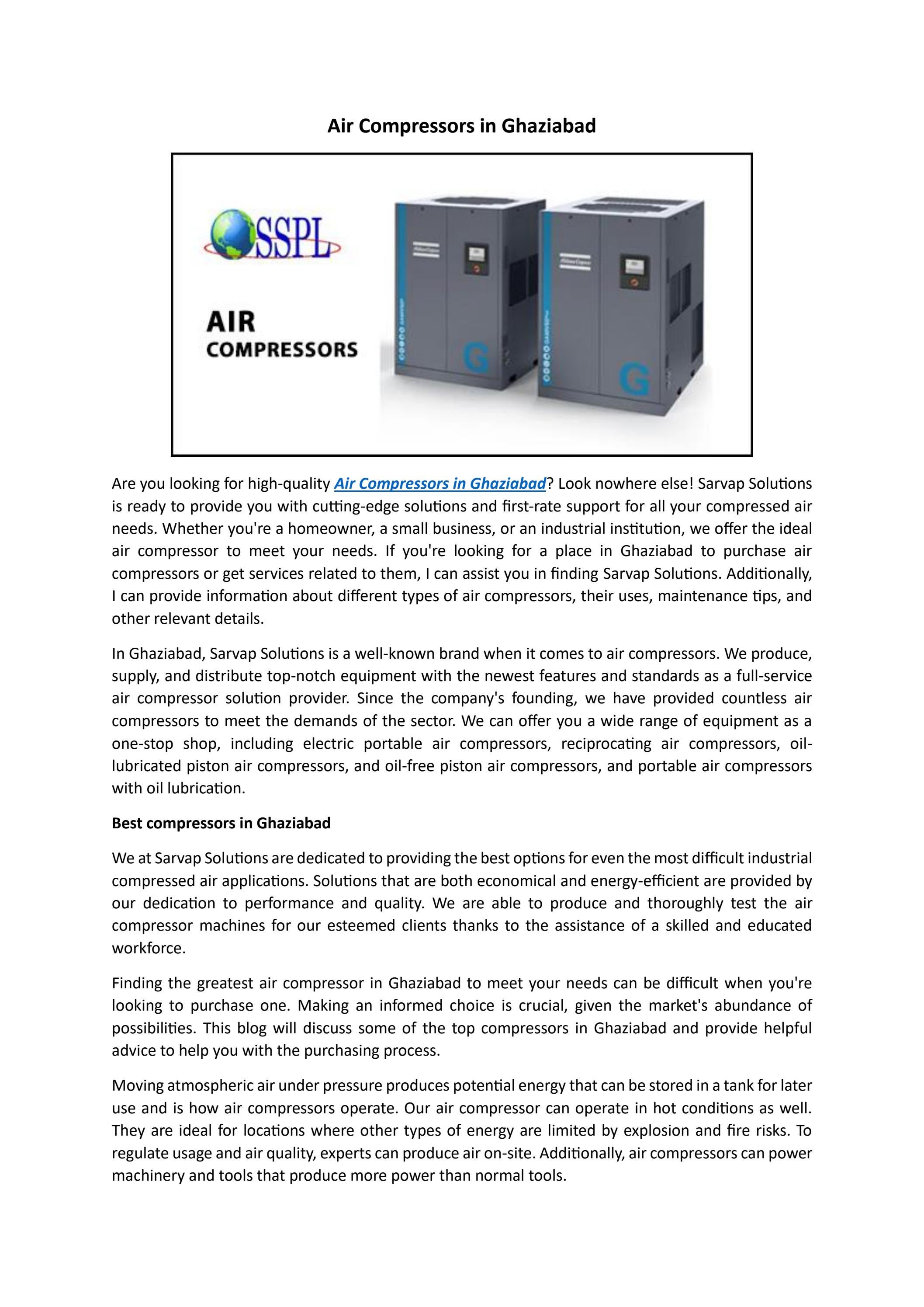 Air Compressors in Ghaziabad by sarvap solutions Issuu