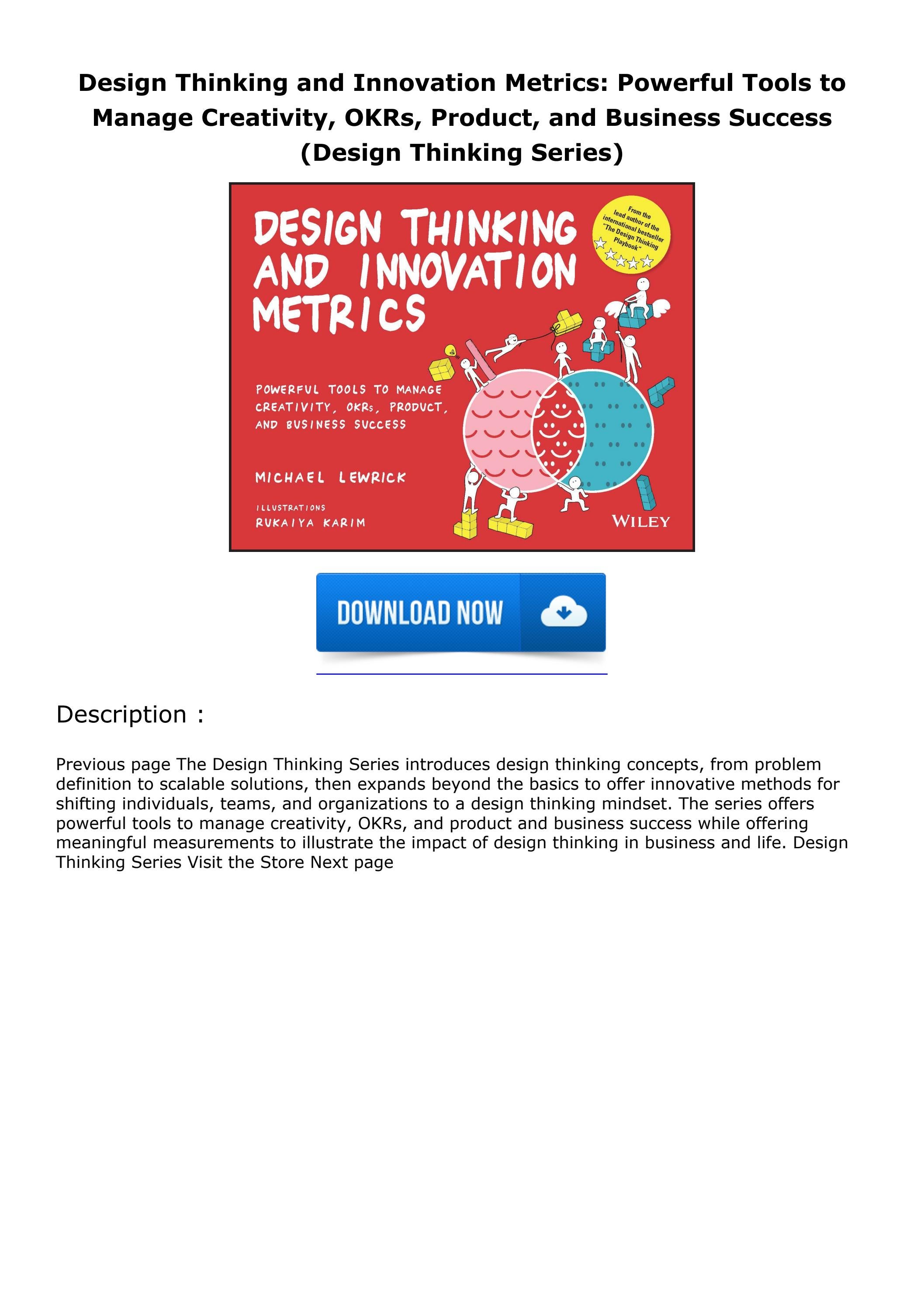 READ/DOWNLOAD Design Thinking and Innovation Metrics Powerful Tools to Man by callanbarryase