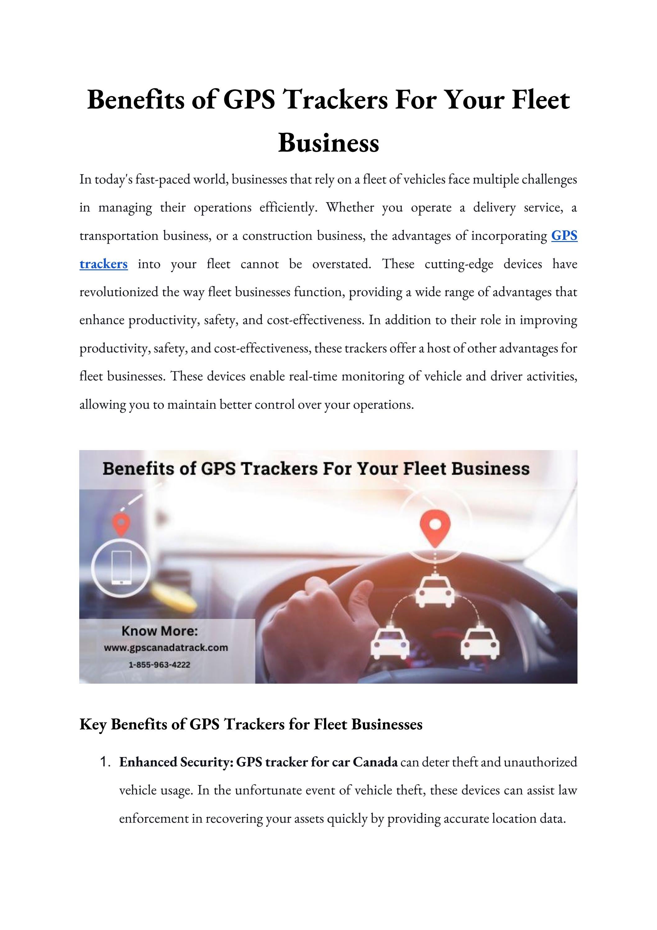 Benefits of GPS Trackers For Your Fleet Business by GPS Canada Track