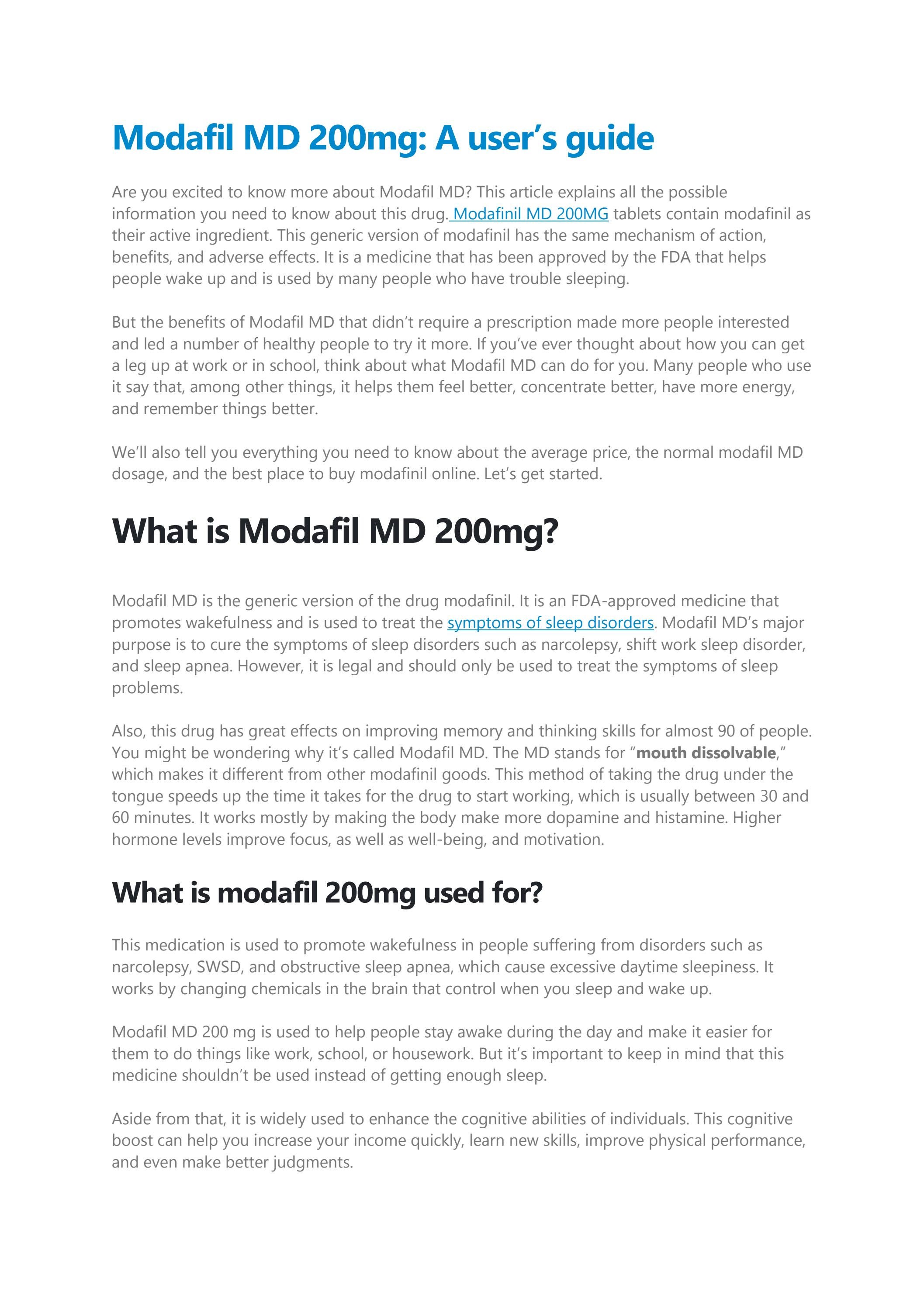 Modafil MD 200mg: A user’s guide by Enquiry Pharmacy - Issuu
