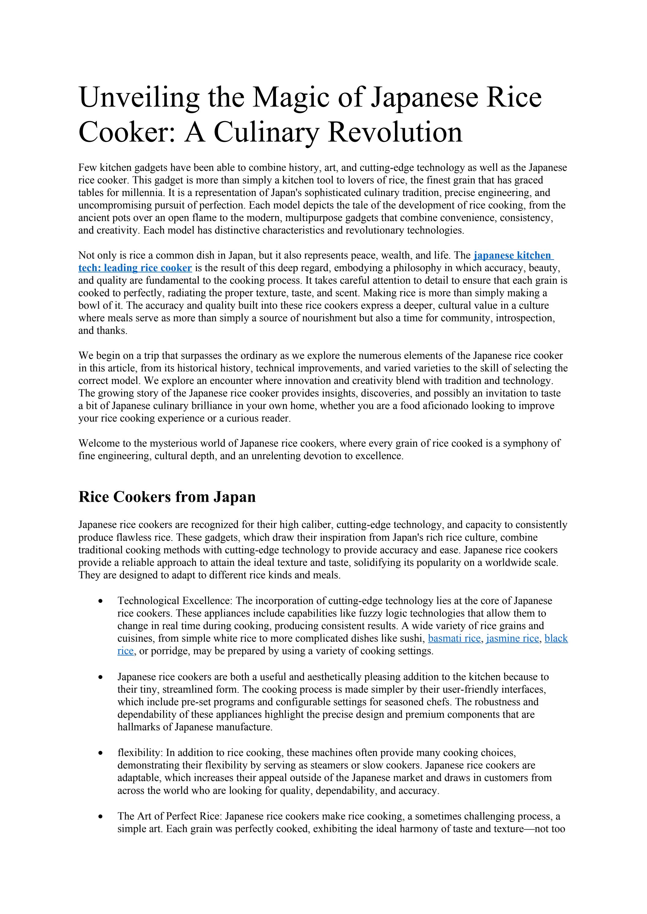 Unveiling the Magic of Japanese Rice Cooker A Culinary Revolution by