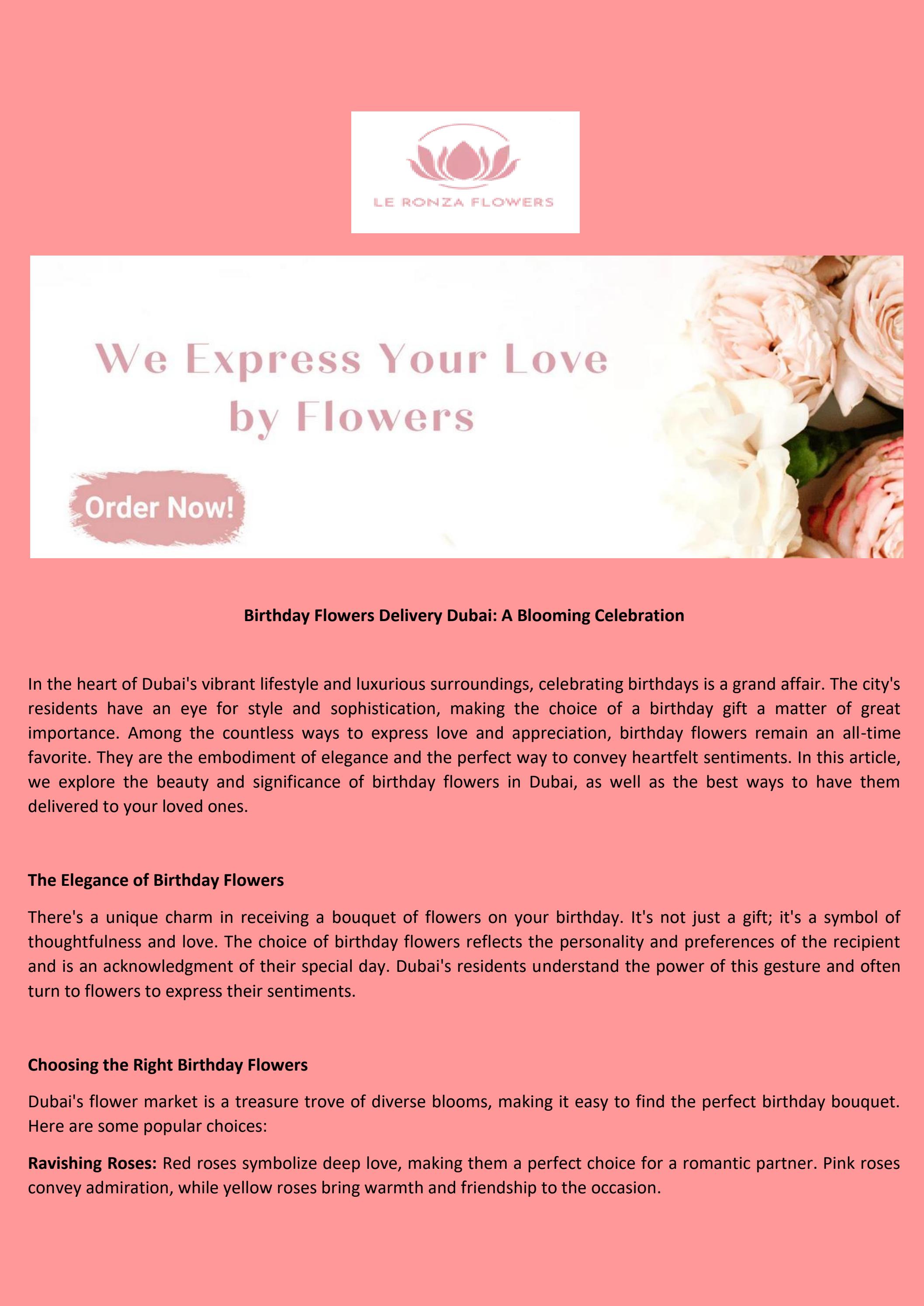 Birthday Flowers Delivery Dubai Le Ronza Flowers by Le Ronza Flowers