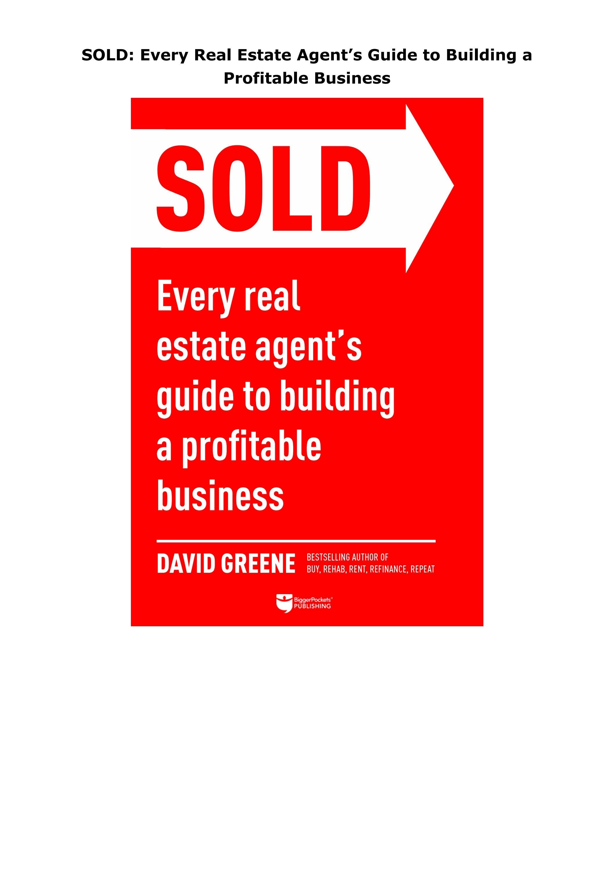 PDF/READ SOLD Every Real Estate Agent’s Guide to Building a Profitable