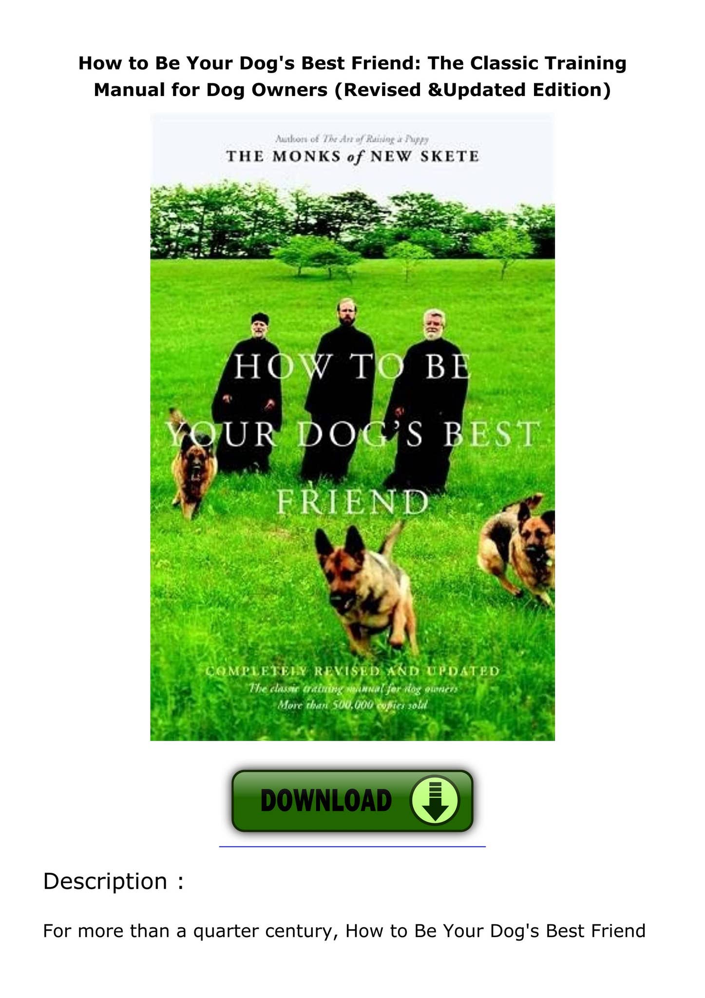 get [PDF] Download How to Be Your Dog's Best Friend: The Classic ...