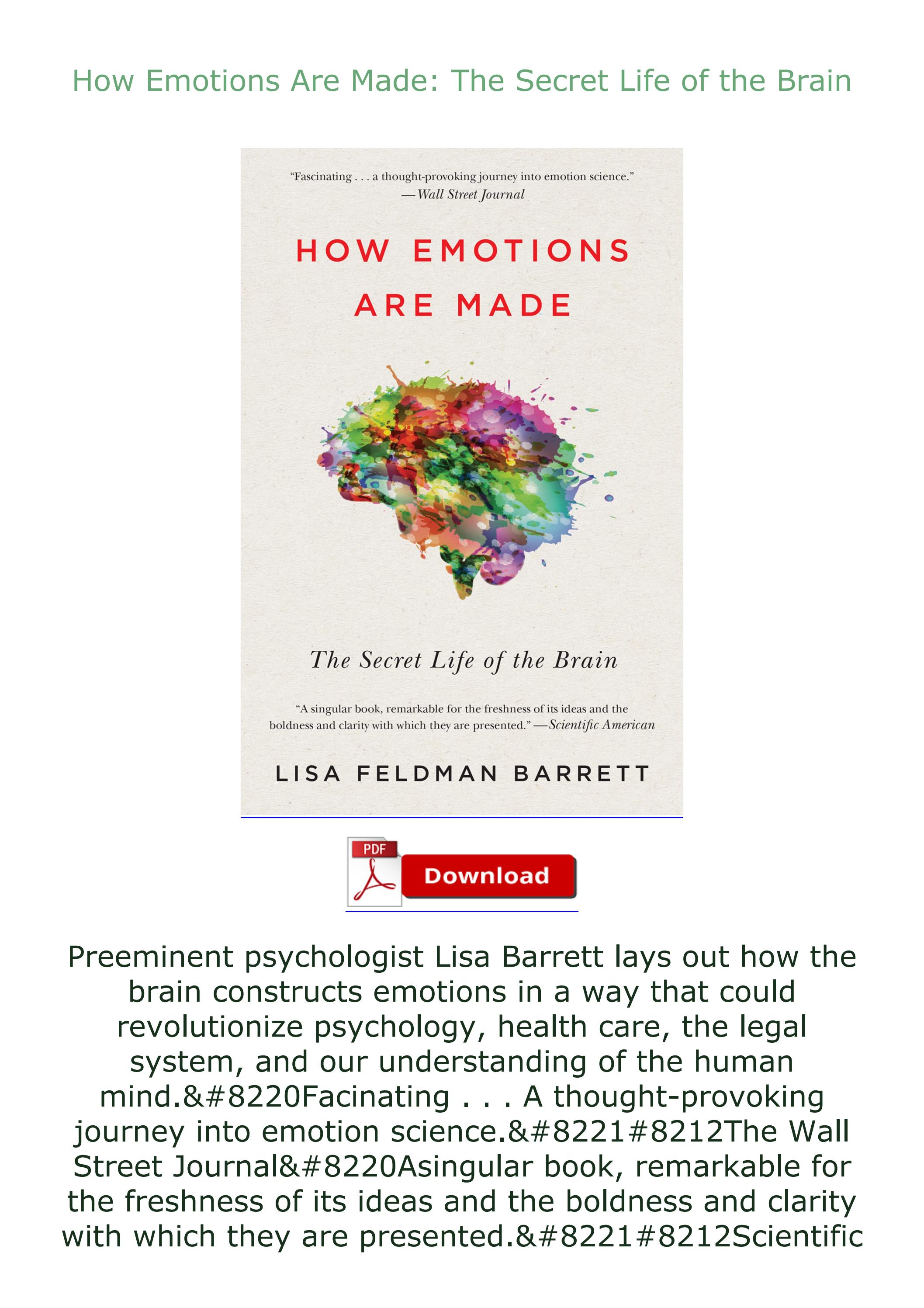 Engaging The Life Of The Mind Uva PDF How Emotions Are Made: The Secret Life of the Brain by