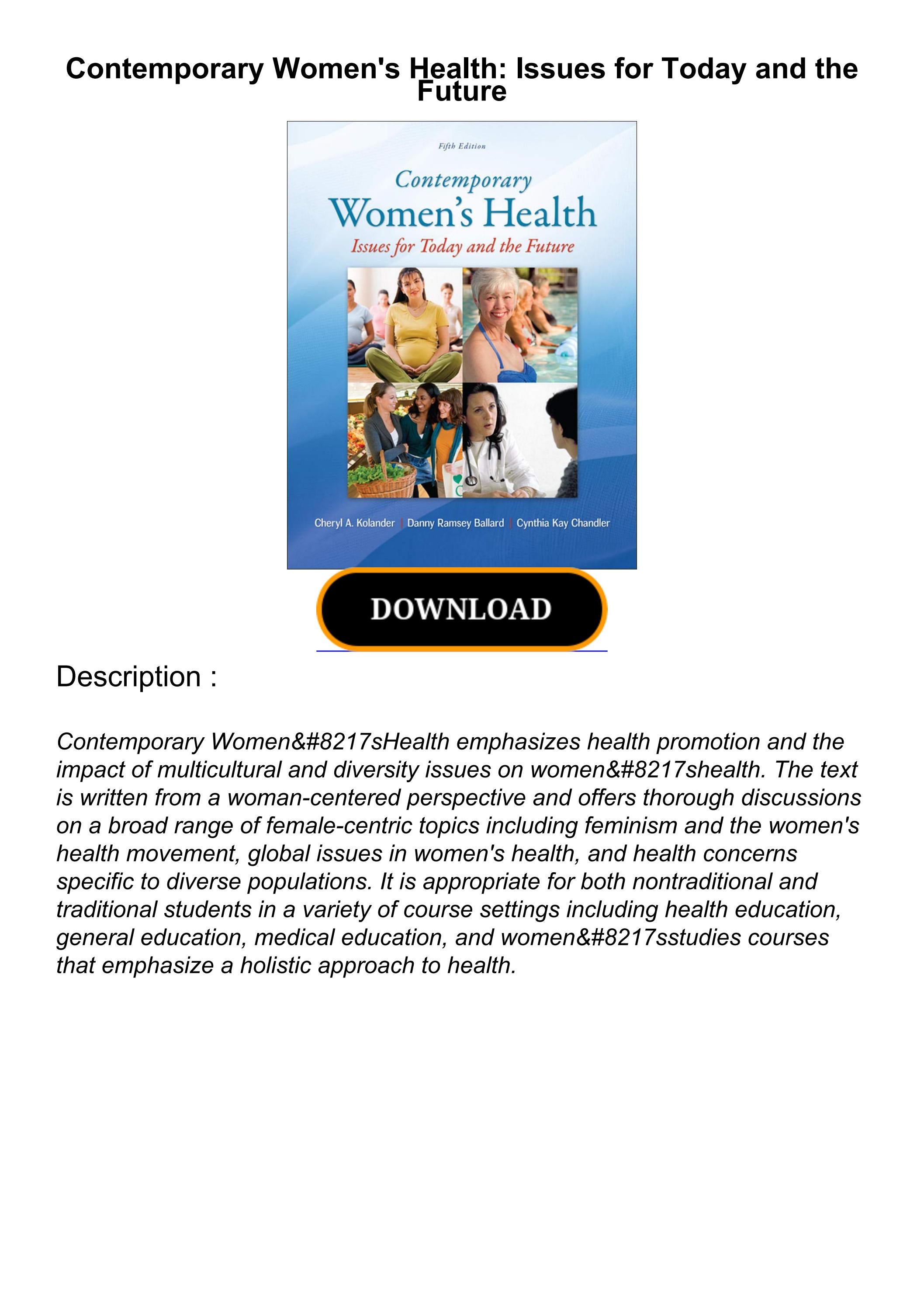 [PDF READ ONLINE] Contemporary Women's Health Issues for Today and the