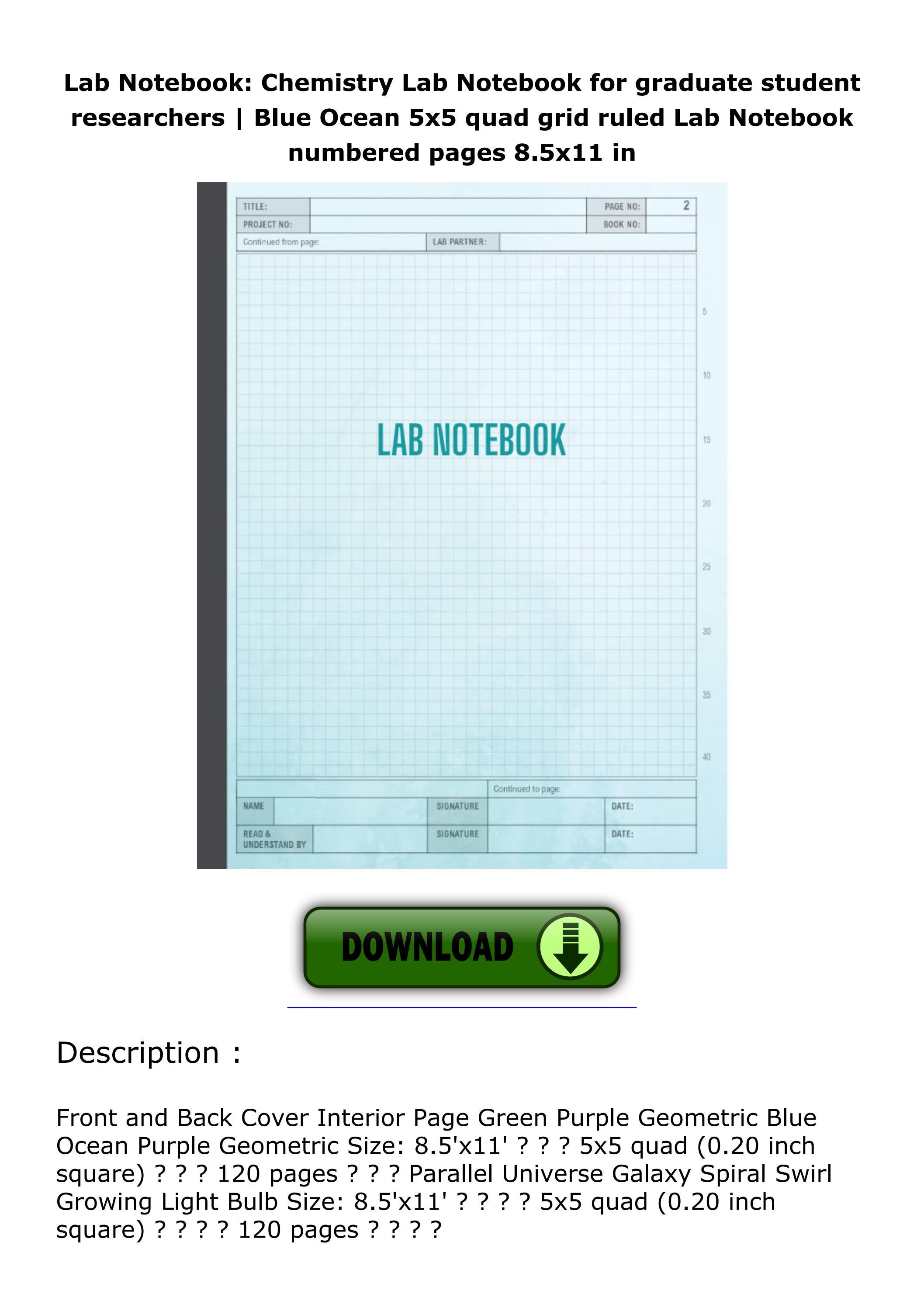 Read ebook [PDF] Lab Notebook Chemistry Lab Notebook for graduate