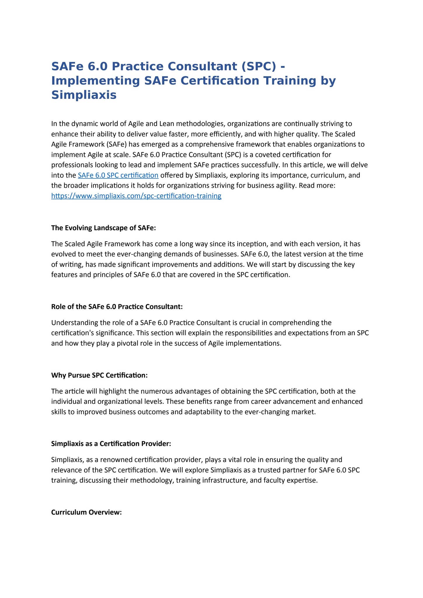 SAFe 6.0 Practice Consultant (SPC) - Implementing SAFe Certification ...