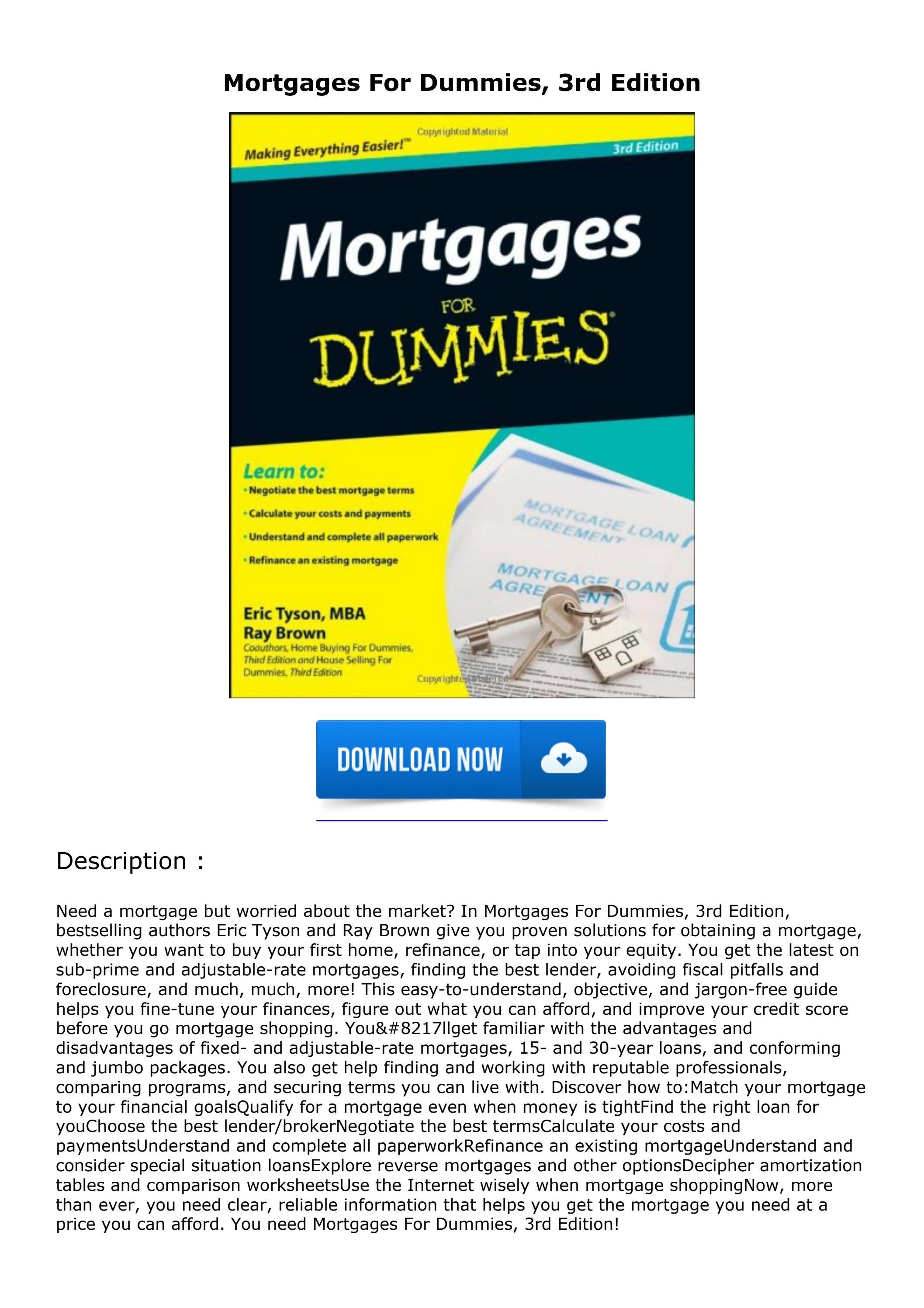 [PDF] READ Free Mortgages For Dummies, 3rd Edition epub by