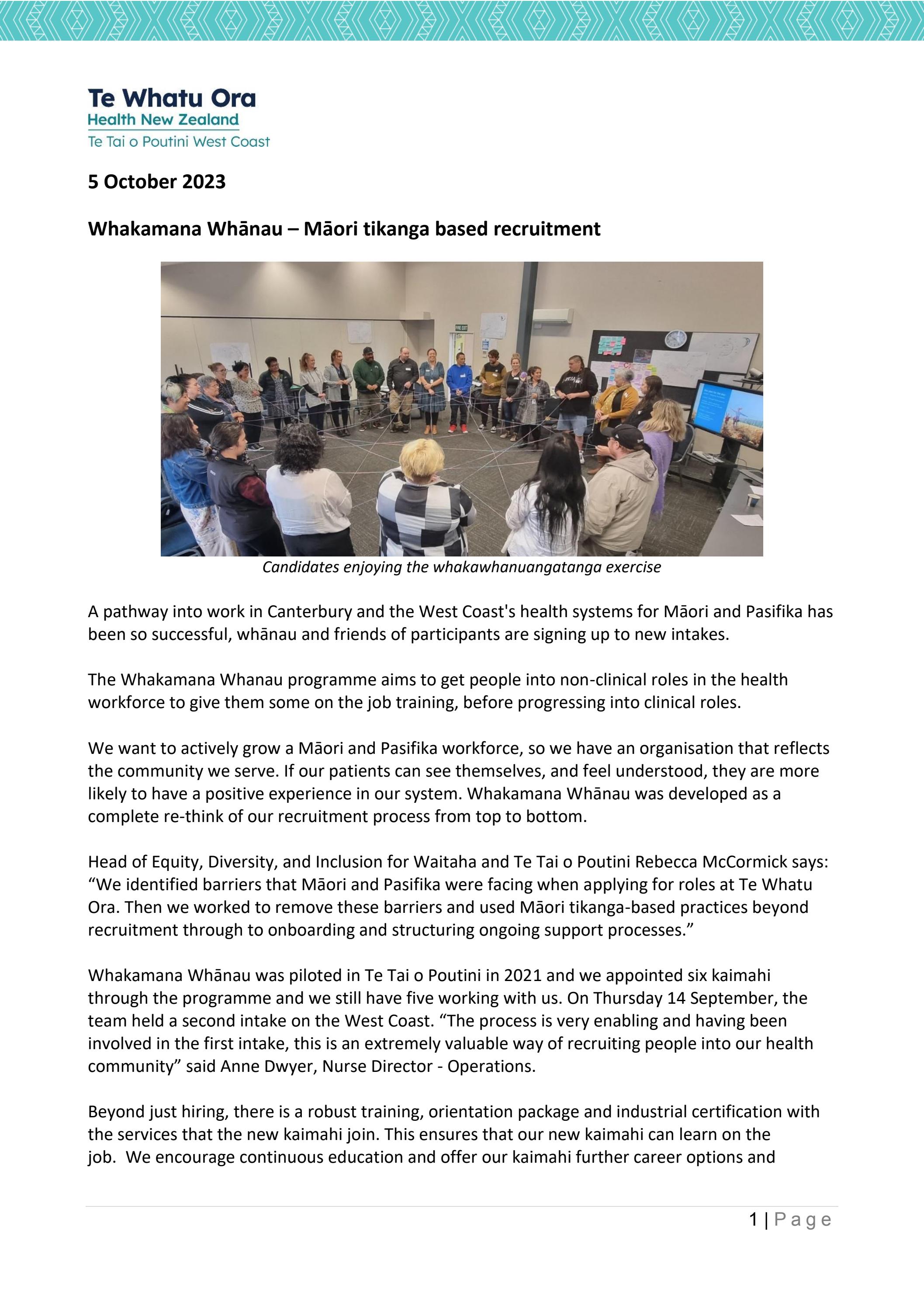 Whakamana Whānau – Māori tikanga based recruitment by Te Whatu Ora ...