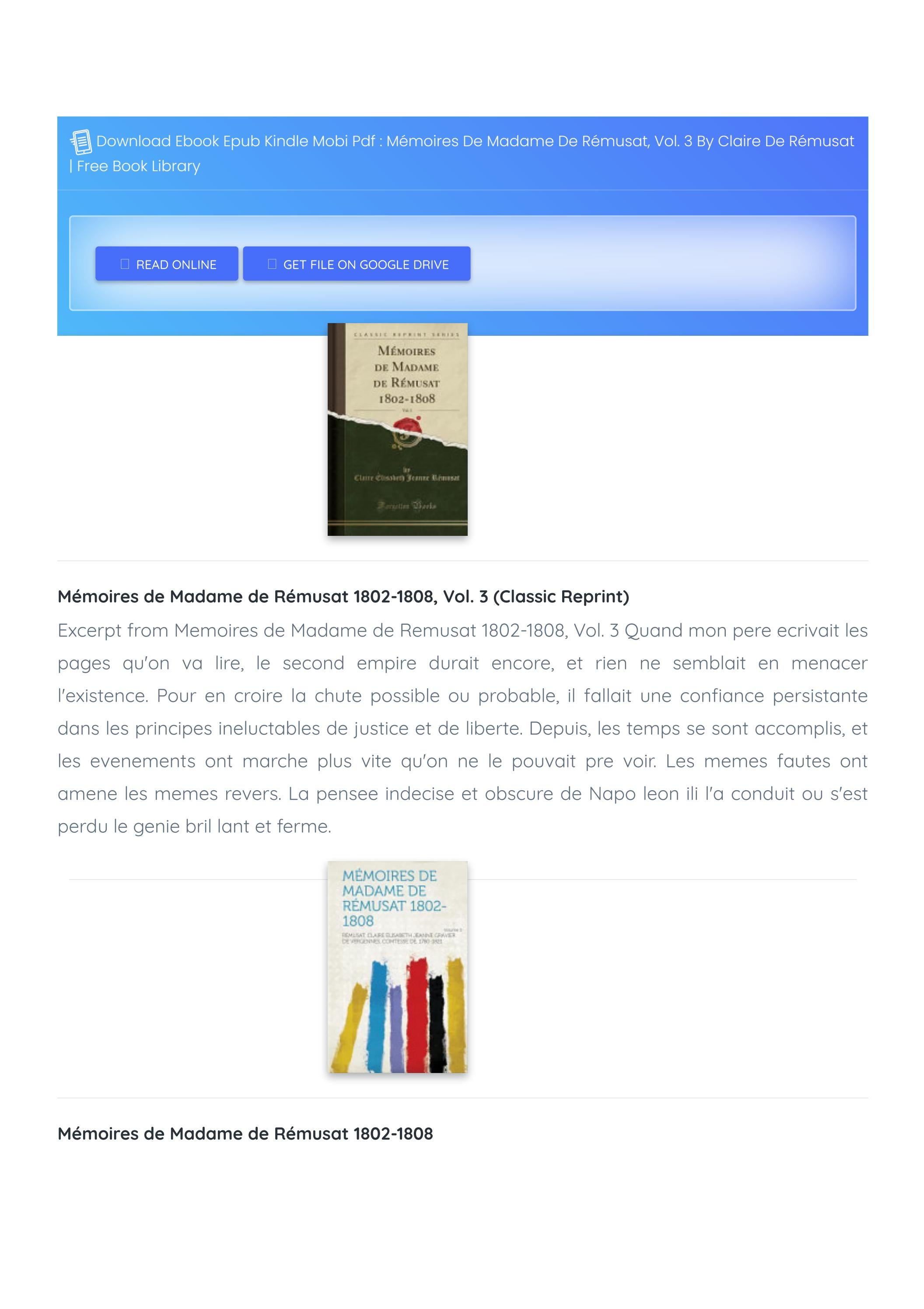 MÉMOIRES DE MADAME DE RÉMUSAT, VOL. 3 BY CLAIRE DE RÉMUSAT - FREE EBOOK ...
