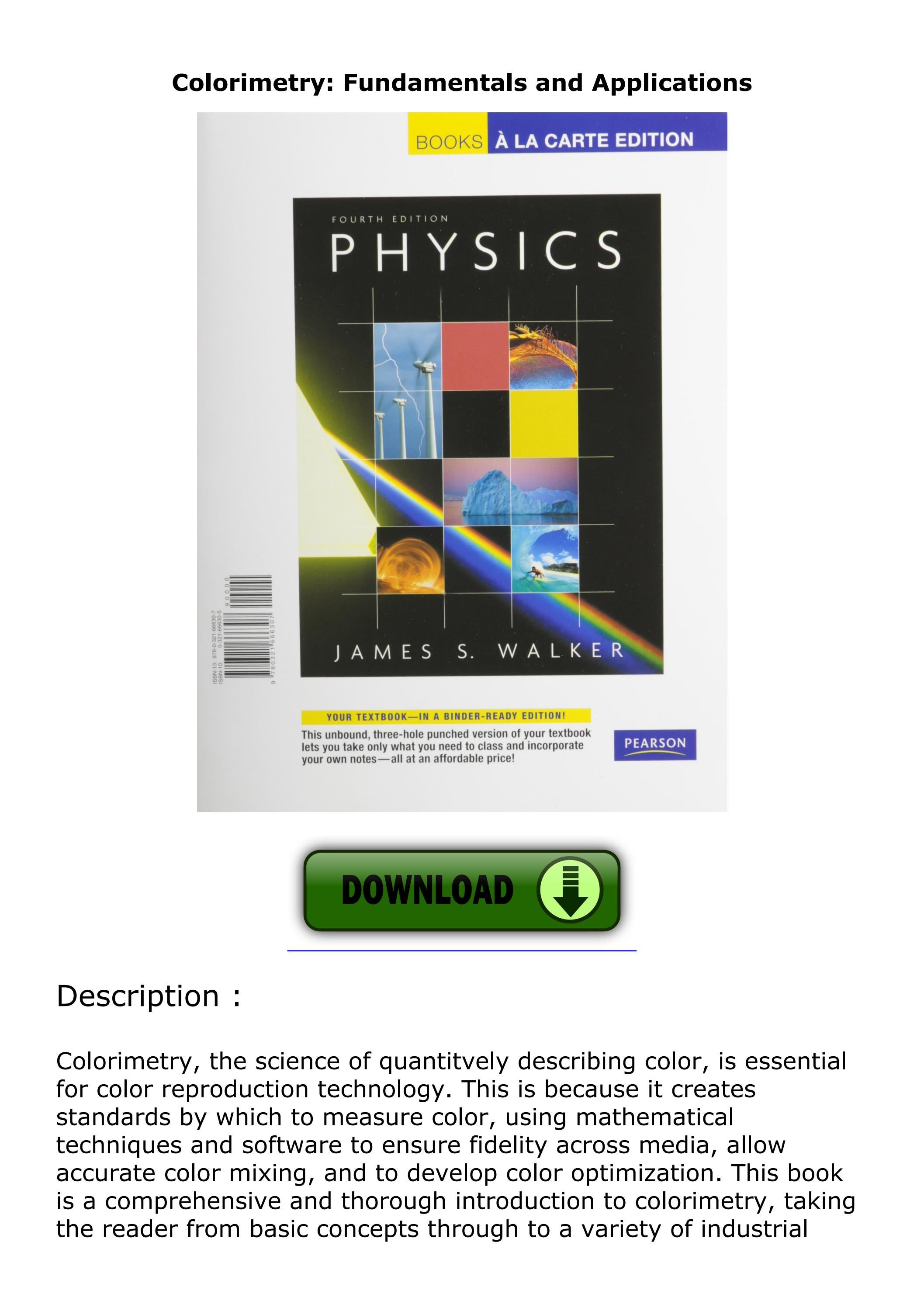 Download Book [PDF] Colorimetry Fundamentals and Applications by