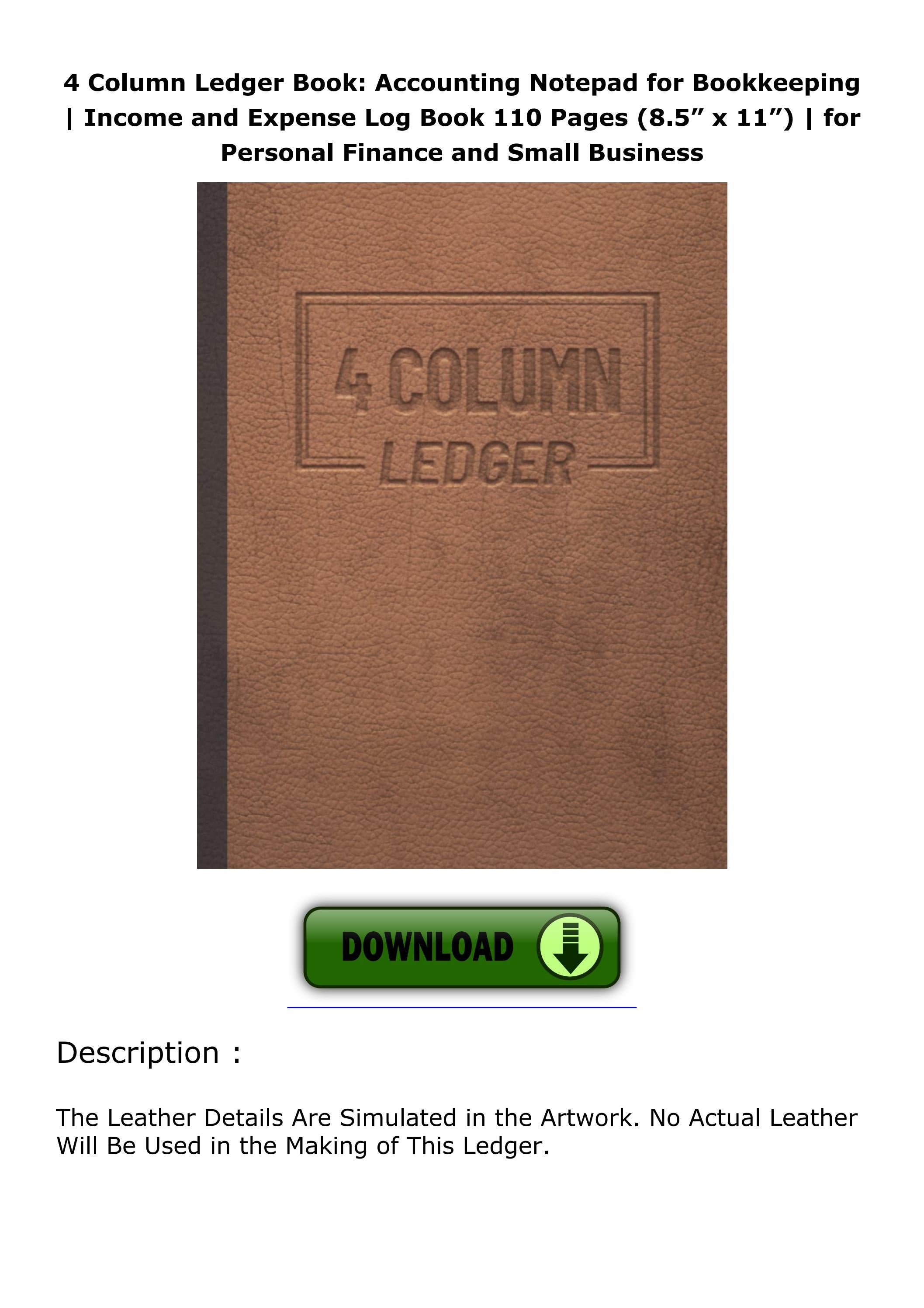 PDF/READ/DOWNLOAD 4 Column Ledger Book Accounting Notepad for