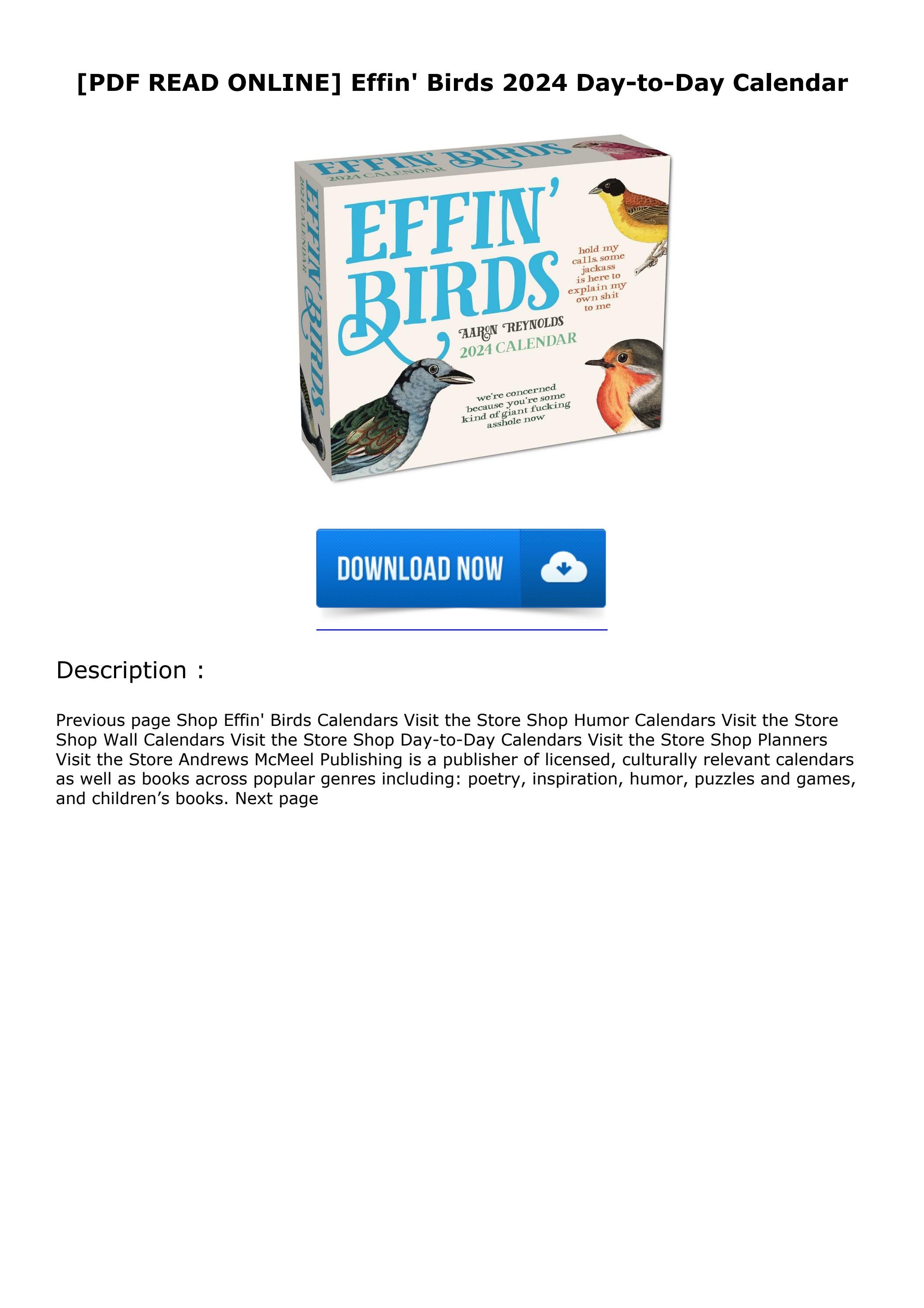 [PDF READ ONLINE] Effin' Birds 2024 DaytoDay Calendar by emmybuckase