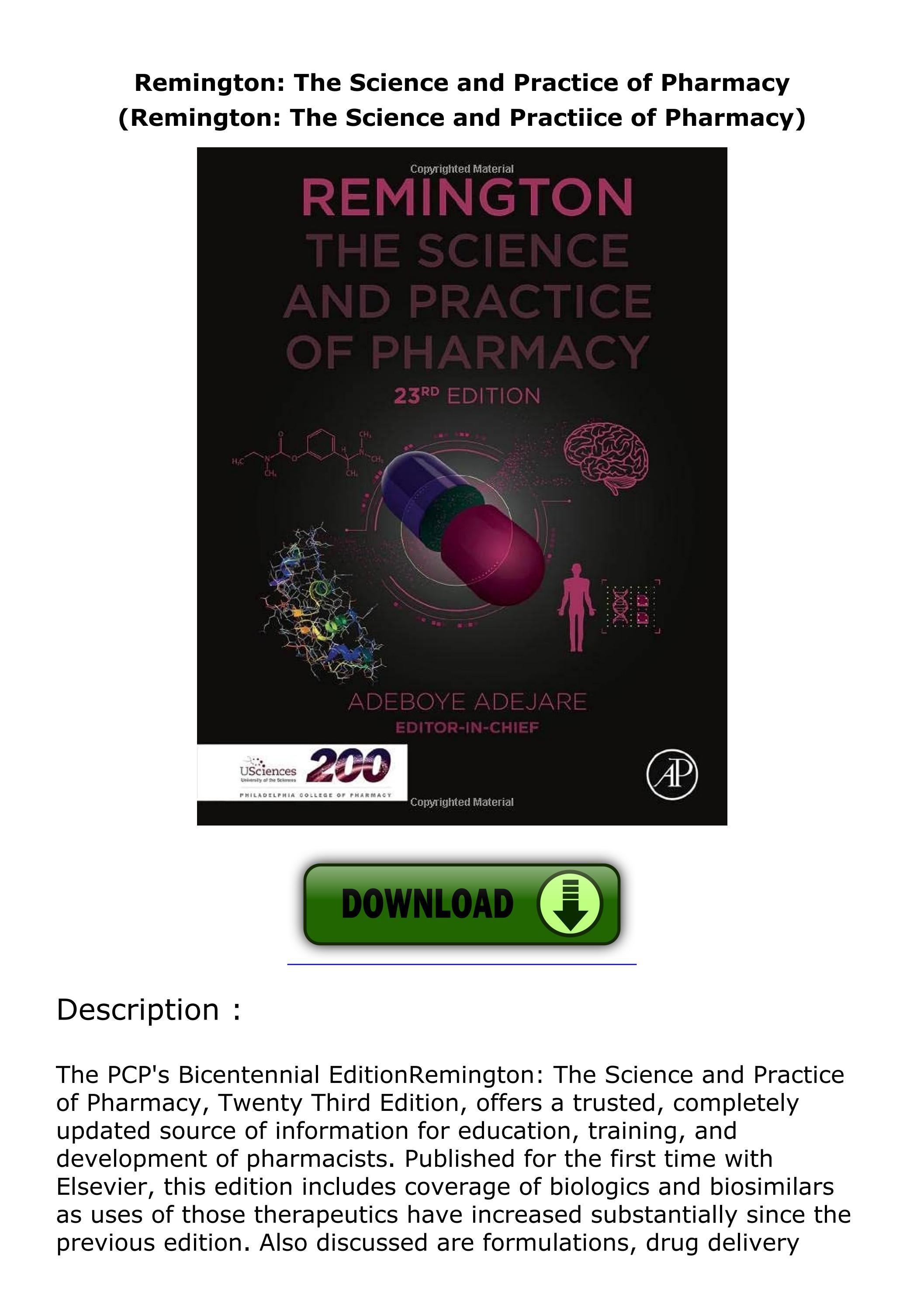 PDF_ Remington The Science and Practice of Pharmacy (Remington The
