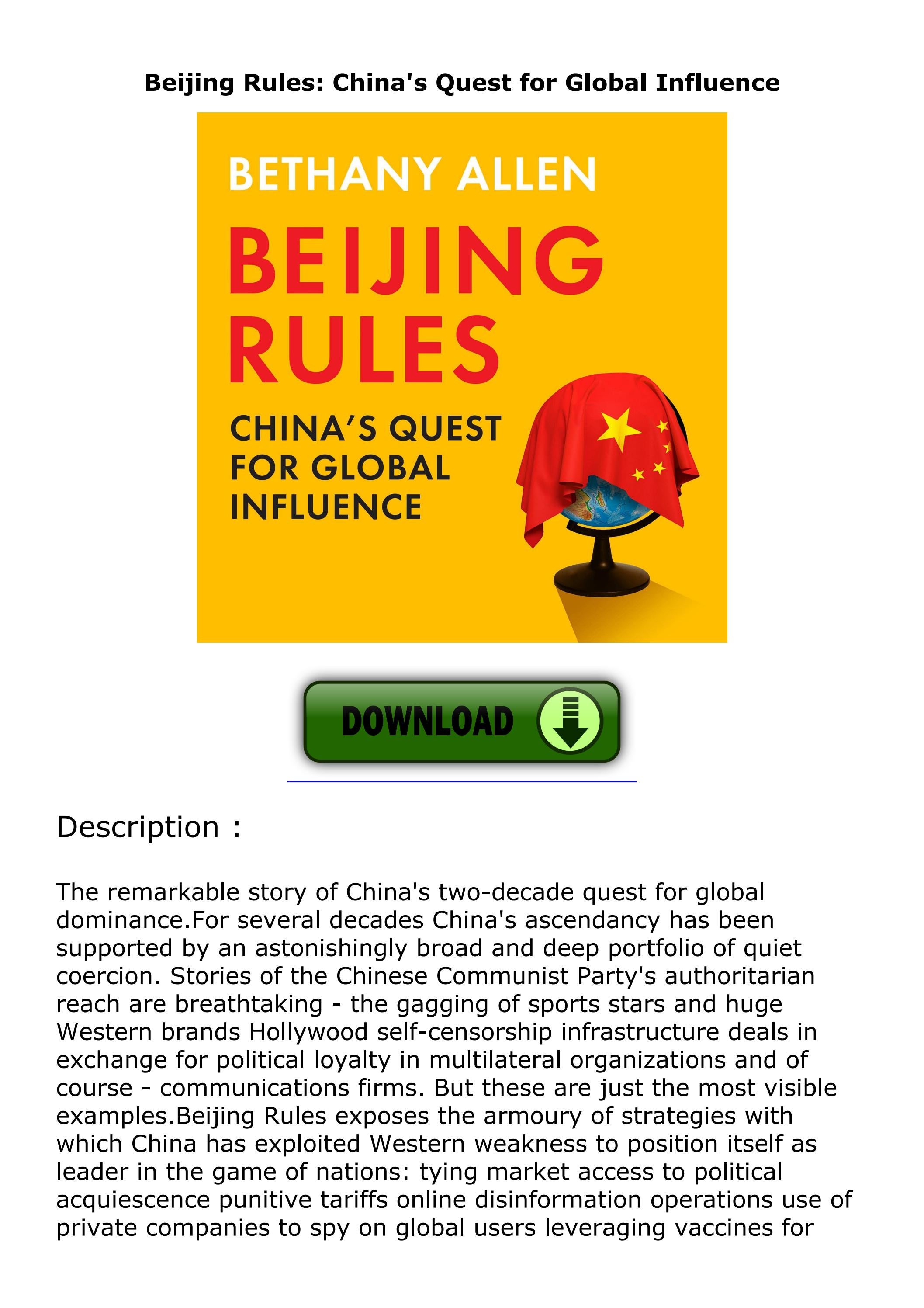 Read ebook [PDF] Beijing Rules China's Quest for Global Influence by