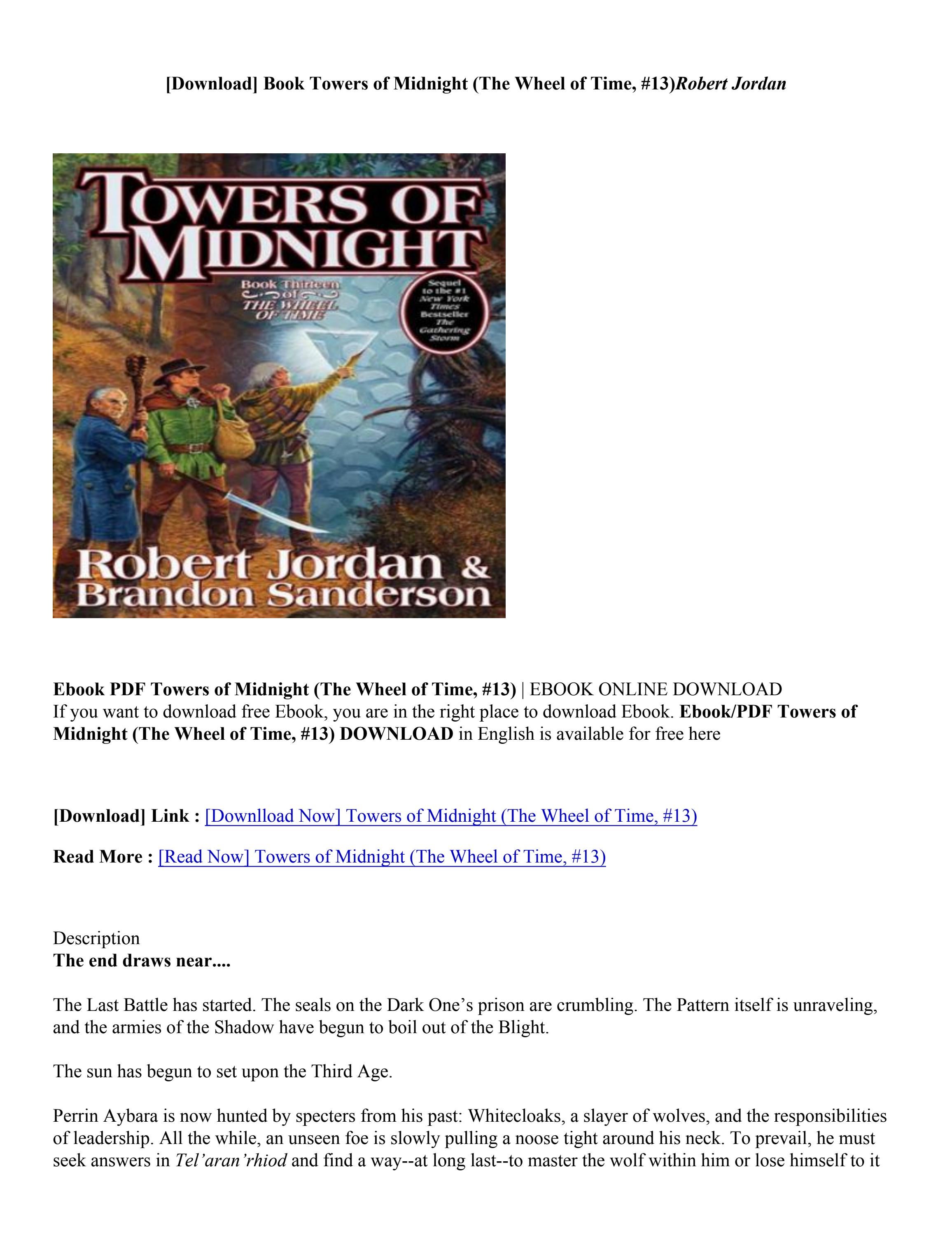 [PDF] Download Towers of Midnight (The Wheel of Time, 13) By Robert