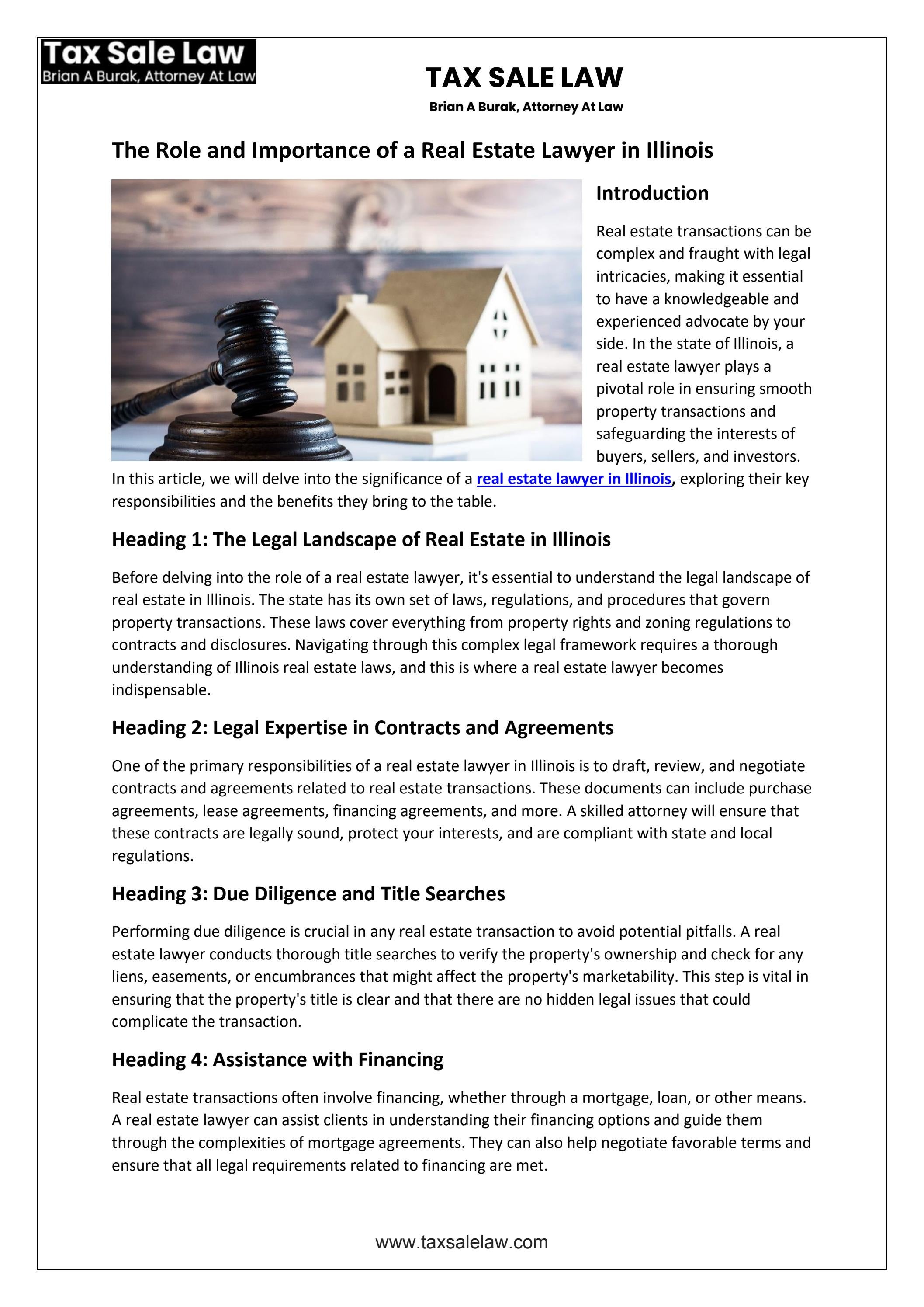 The Role and Importance of a Real Estate Lawyer in Illinois by Tax Sale