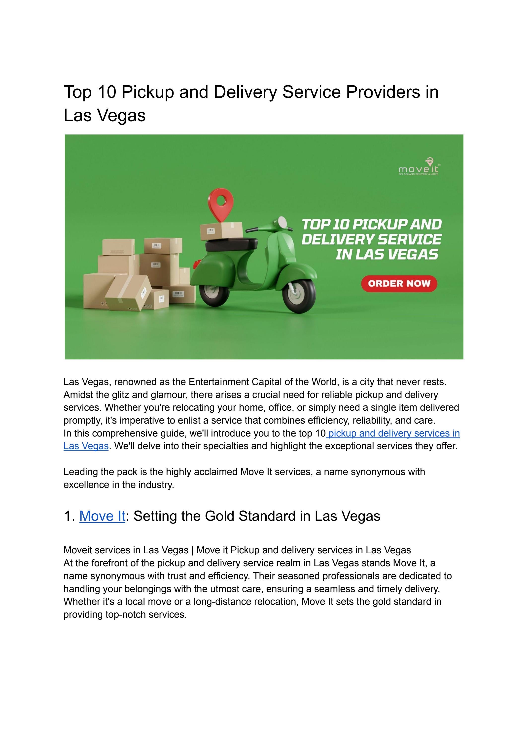 Top 10 Pickup and Delivery Service Providers in Las Vegas by