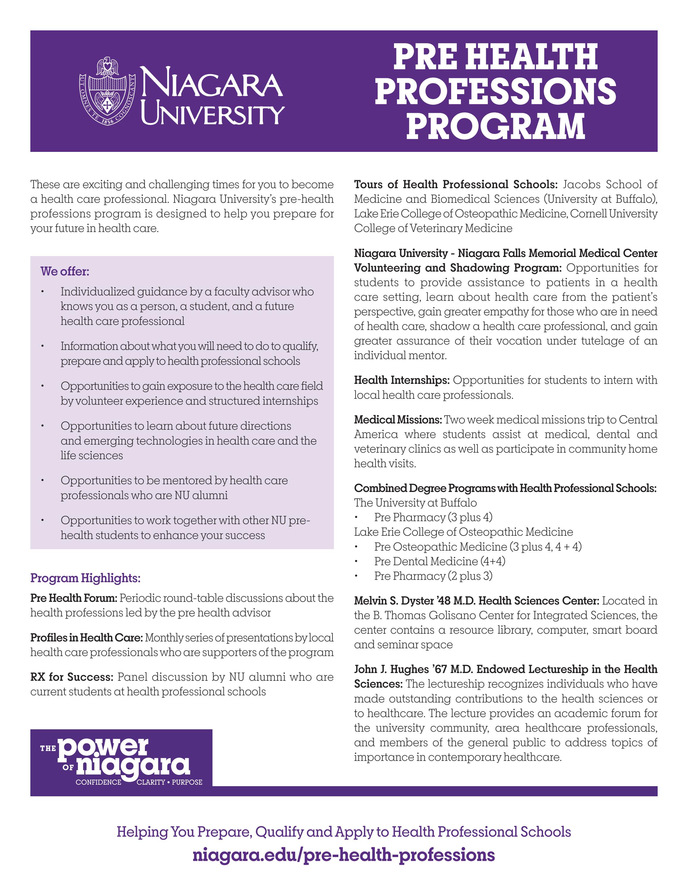 Pre Health Professions Program Sheet by Niagara University Issuu
