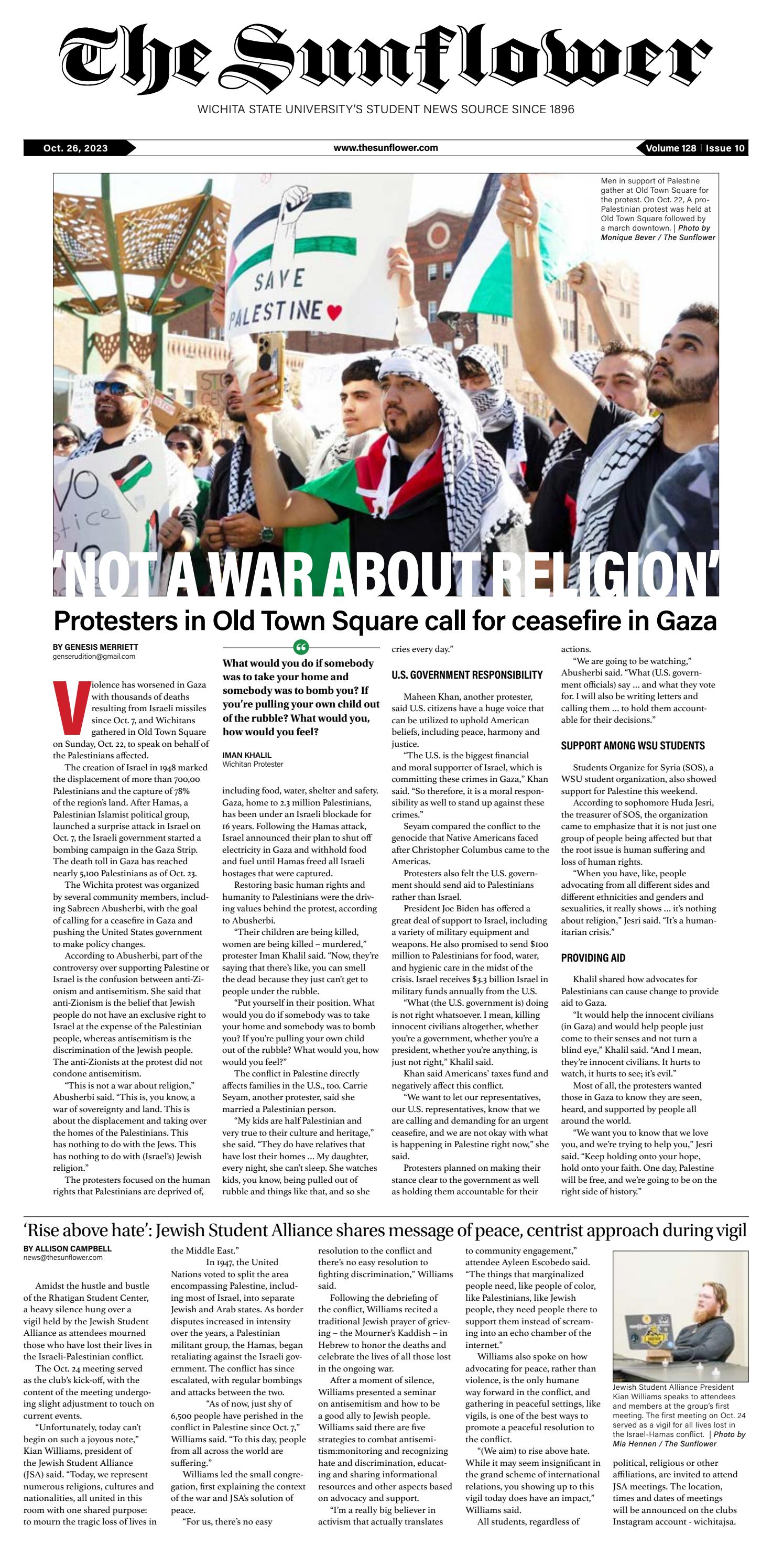 The Sunflower v. 128 i. 10 (October 26, 2023) by The Sunflower