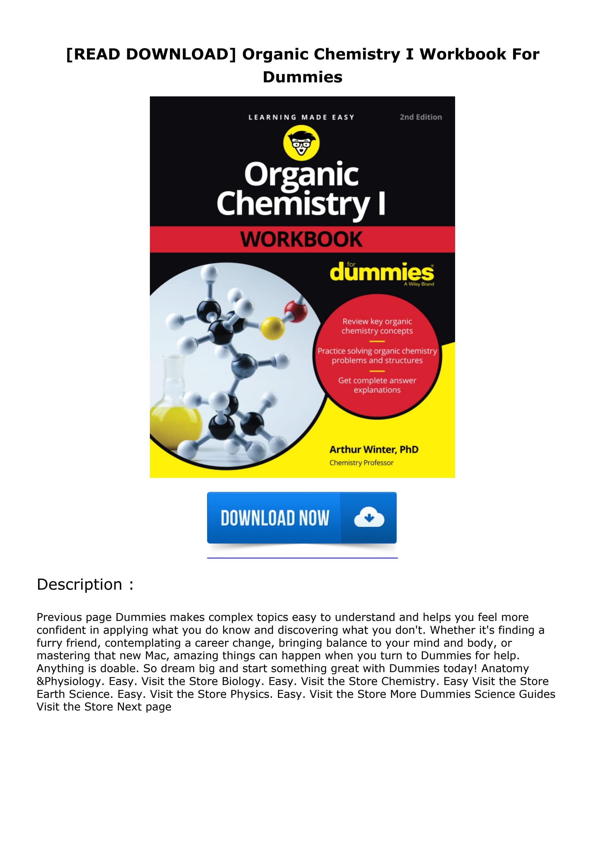 [READ DOWNLOAD] Organic Chemistry I Workbook For Dummies by