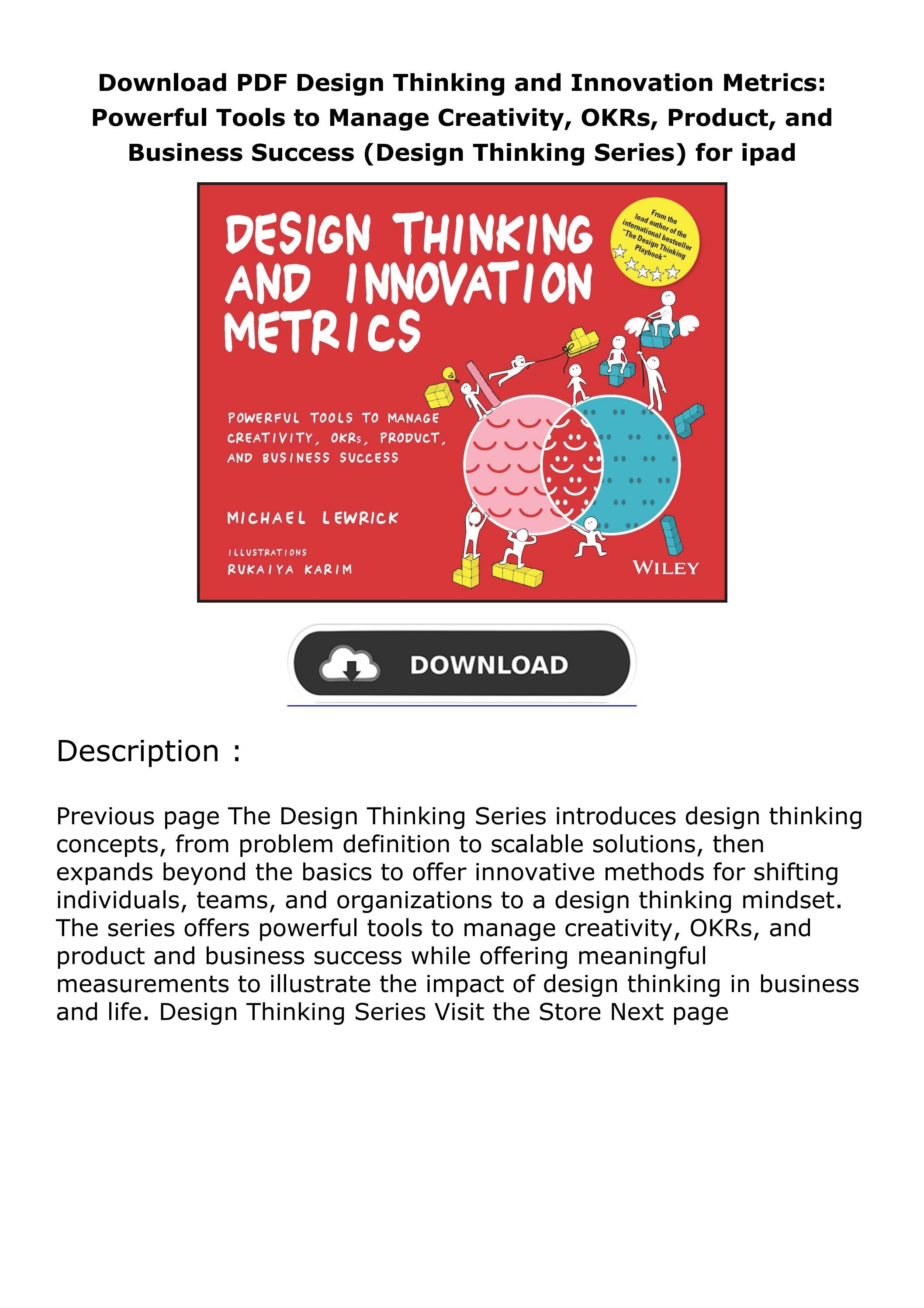Download PDF Design Thinking and Innovation Metrics Powerful Tools to Manage Creativity, OKRs