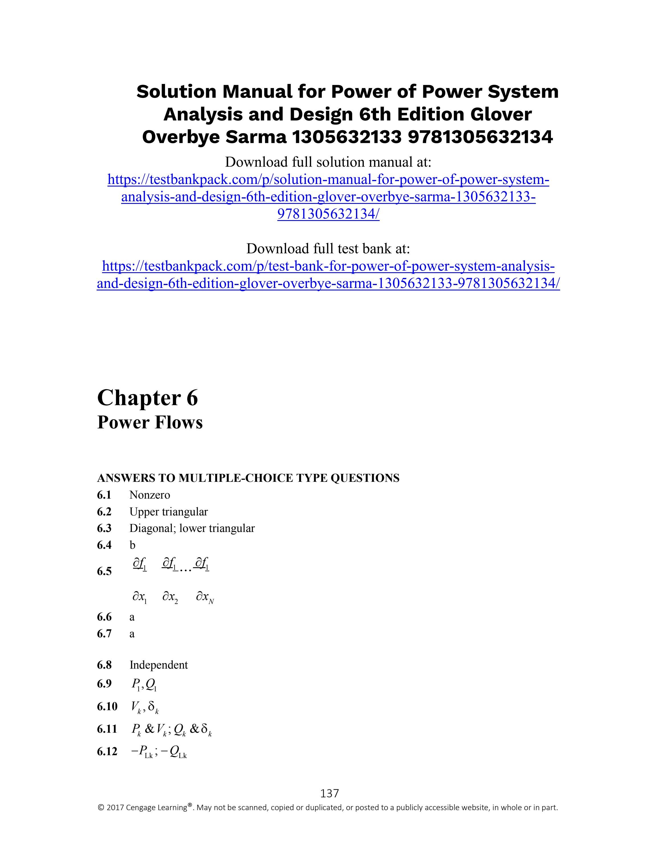 Power system analysis and design 6th edition glover solutions manual 1