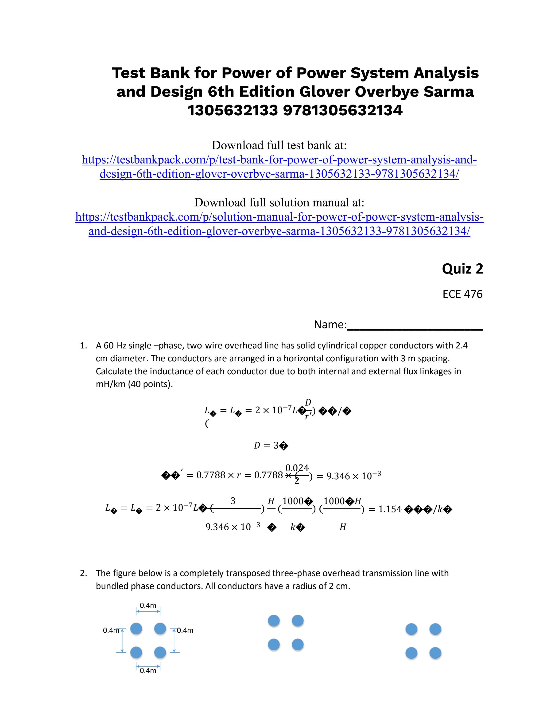 Power system analysis and design 6th edition glover test bank 1 by