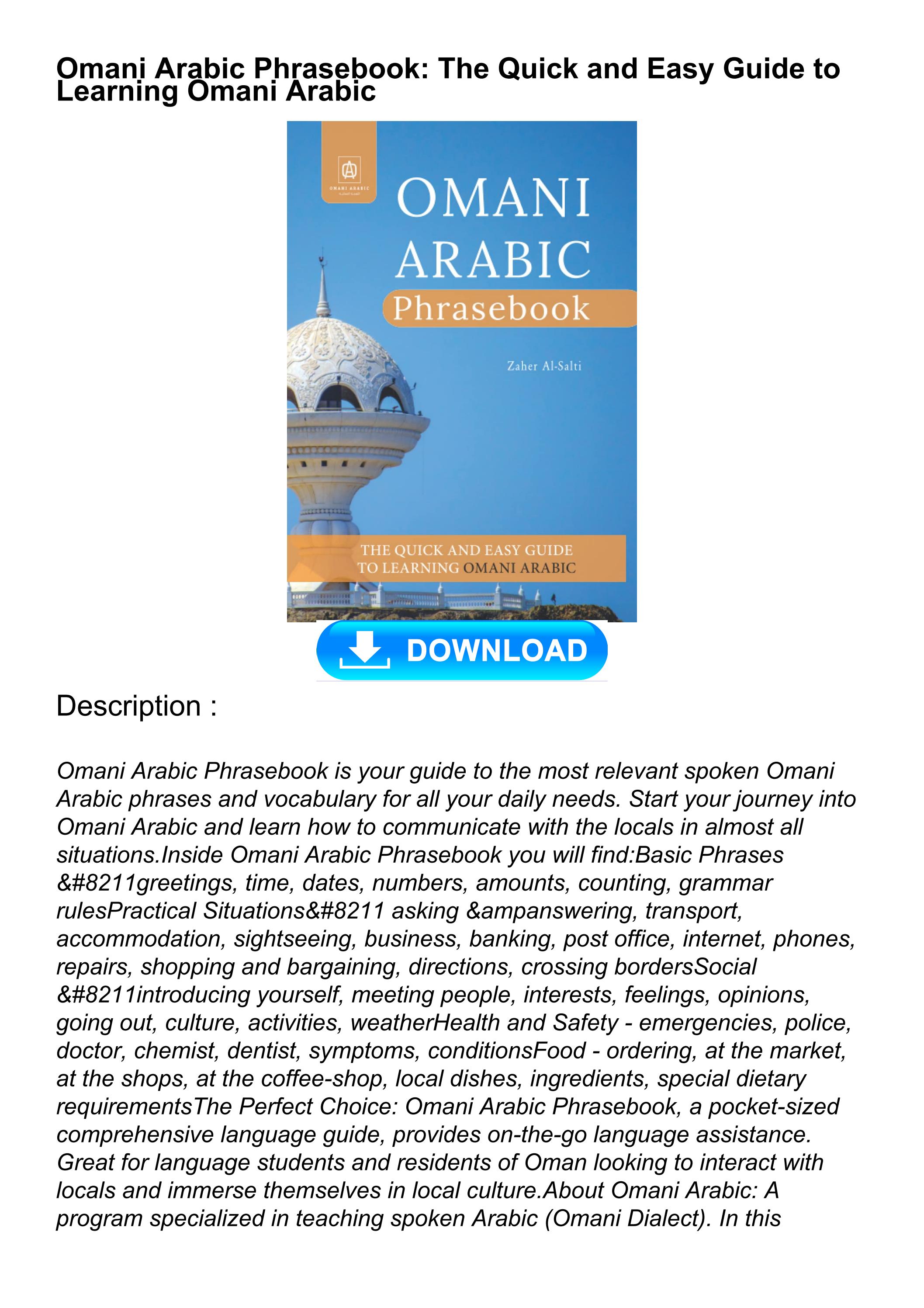 [PDF READ ONLINE] Omani Arabic Phrasebook The Quick and Easy Guide to Learning Omani Arabic by