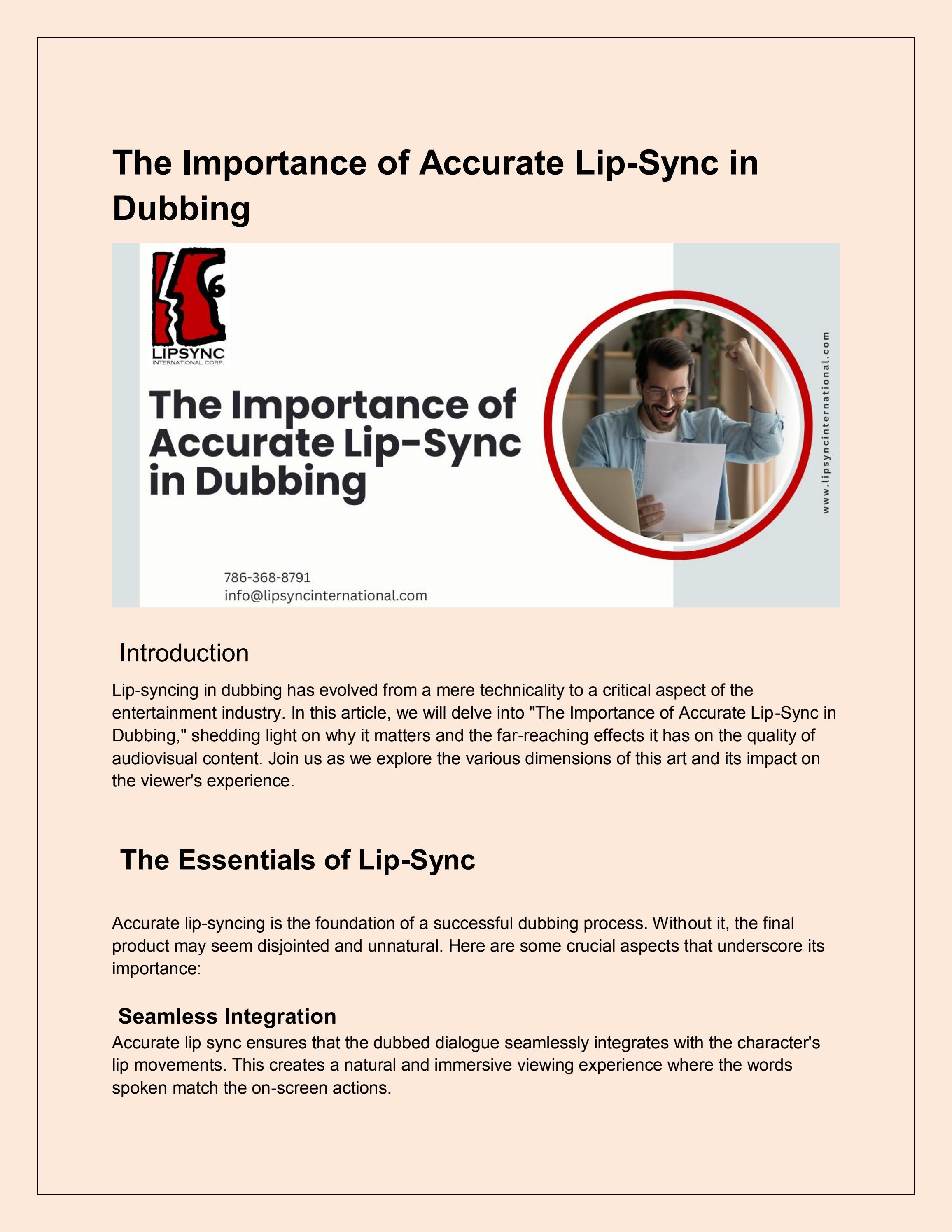 The Importance of Accurate LipSync in Dubbing by lipsync international