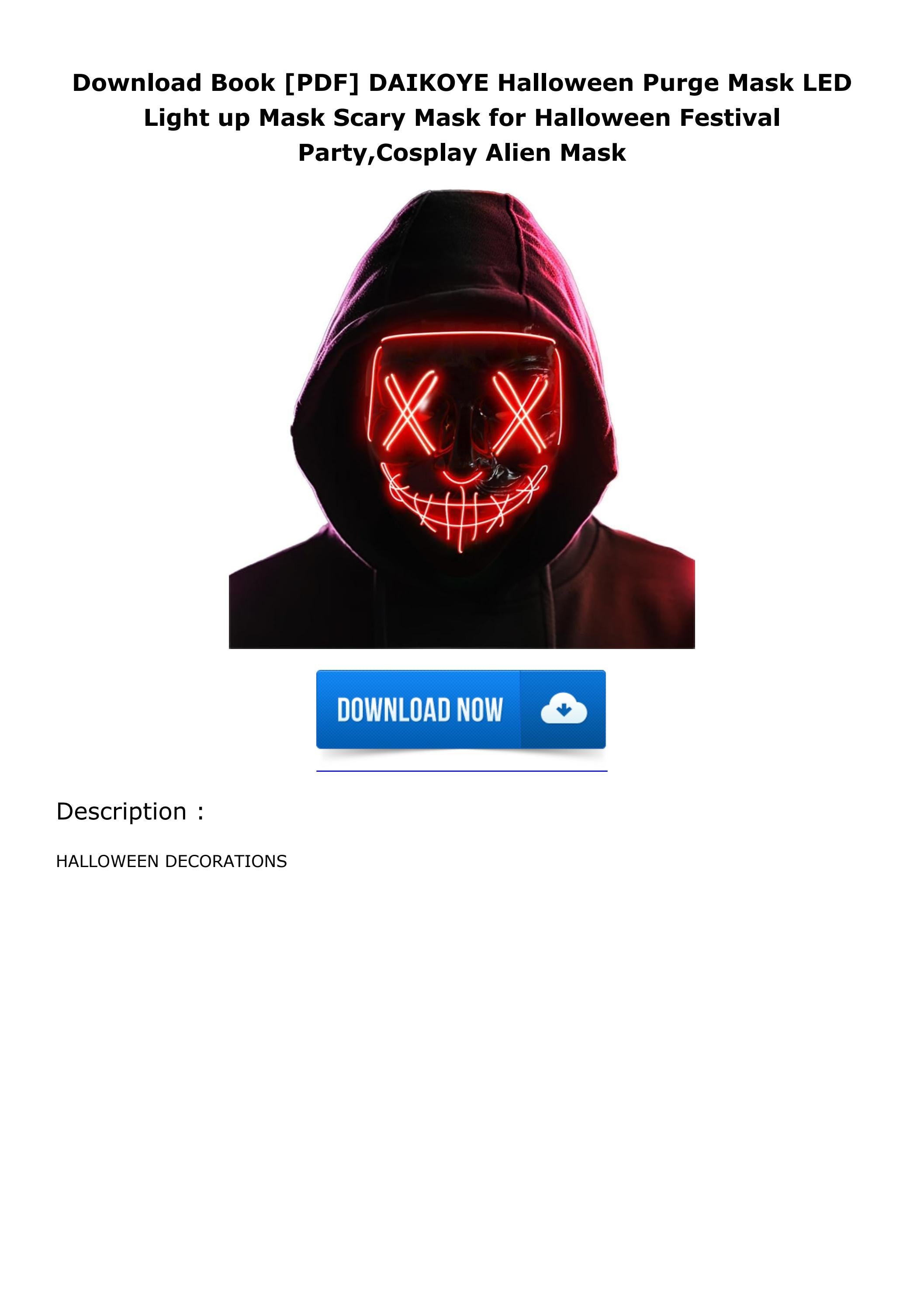 Download Book [PDF] DAIKOYE Halloween Purge Mask LED Light up Mask