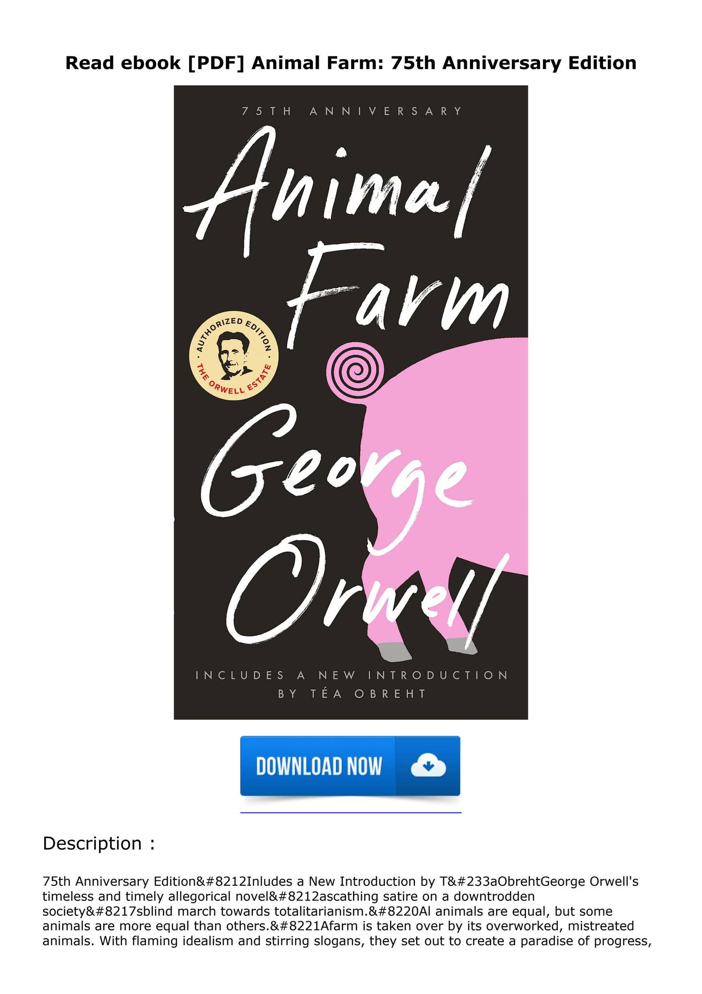 Read ebook [PDF] Animal Farm 75th Anniversary Edition by
