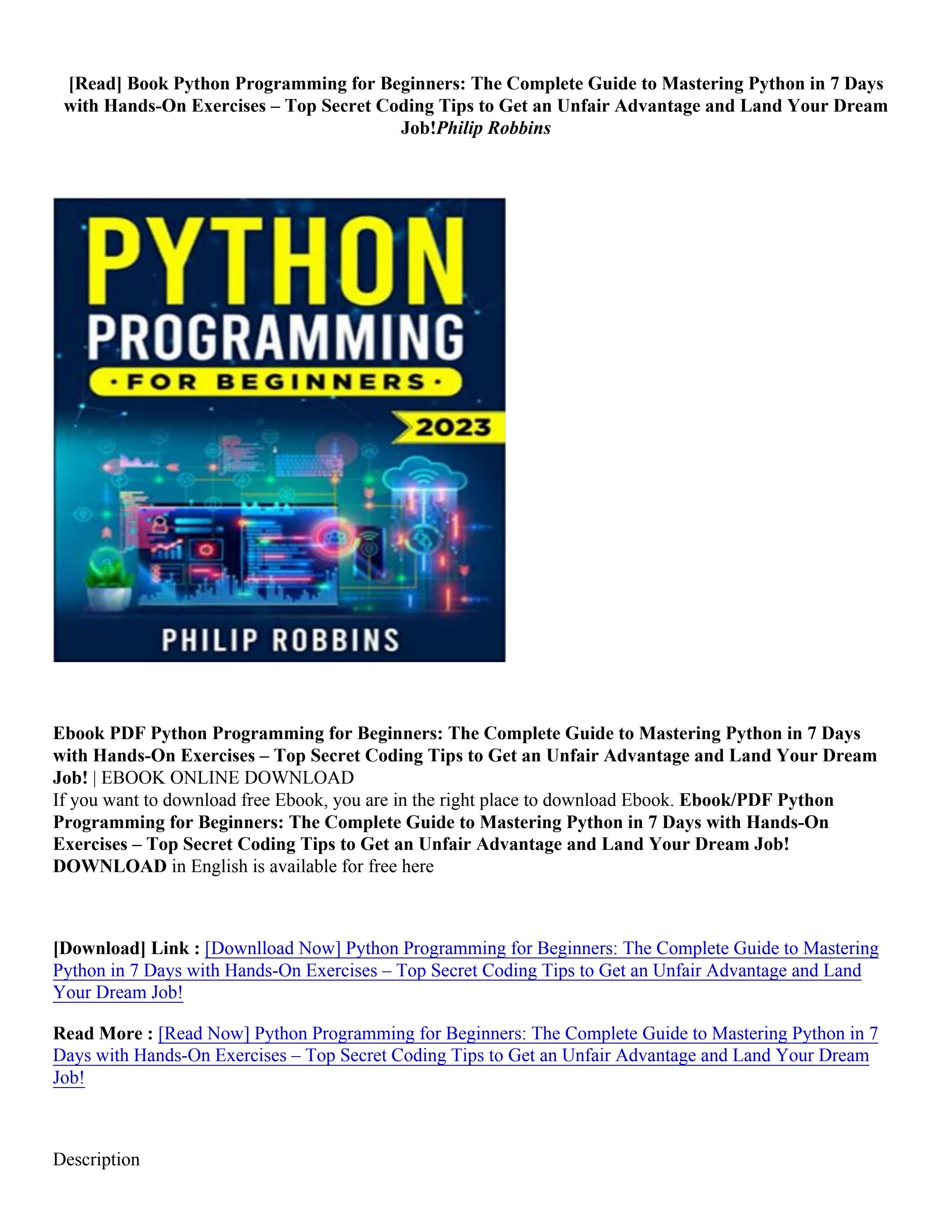 [PDF] Download Python Programming for Beginners: The Complete Guide to ...